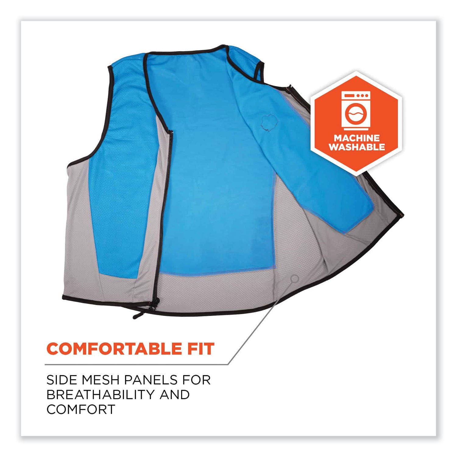 ergodyne® Chill-Its 6667 Wet Evaporative PVA Cooling Vest with Zipper, PVA, Medium, Blue