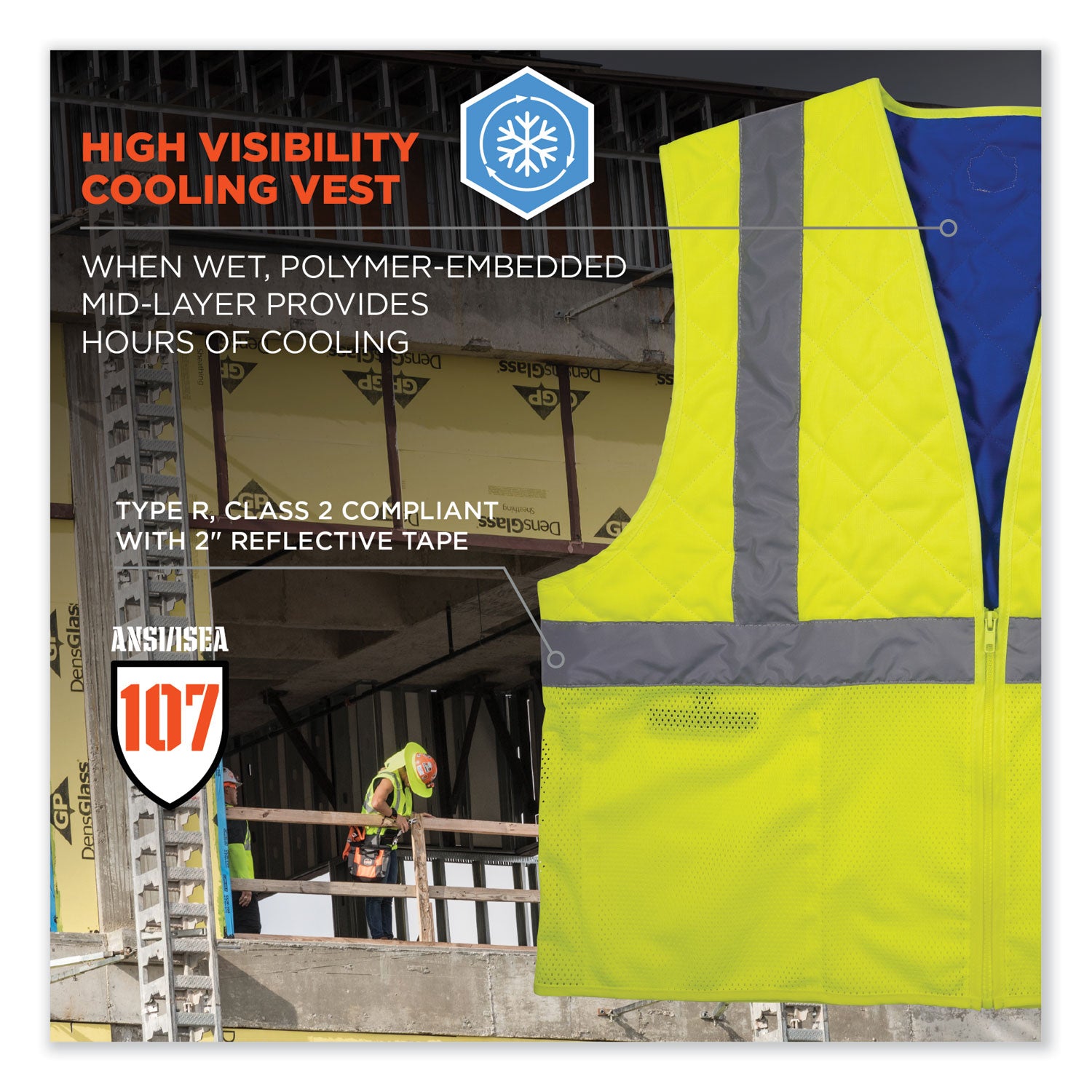 ergodyne® Chill-Its 6668 Class 2 Hi-Vis Safety Cooling Vest, Polymer, 2X-Large, Lime