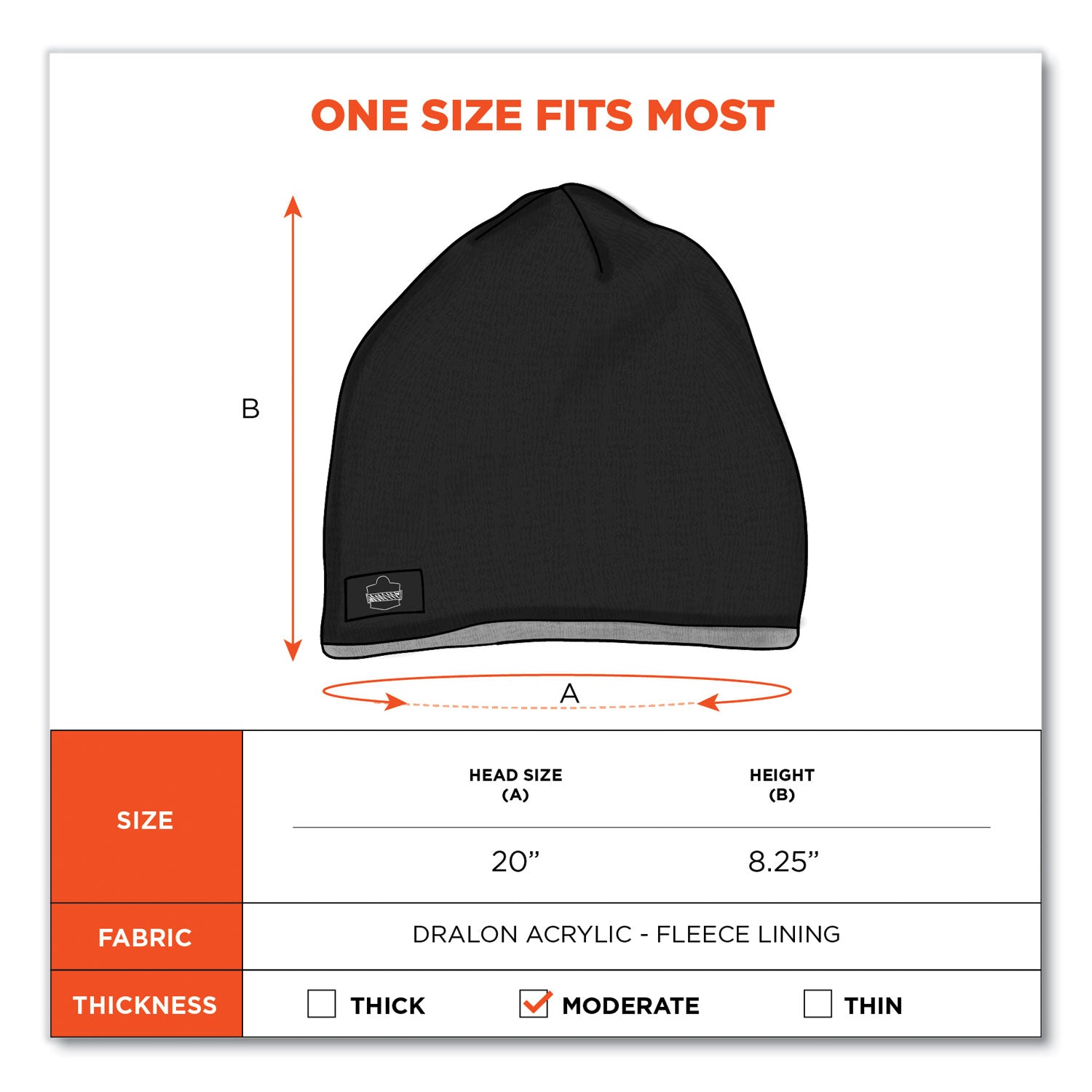 ergodyne® N-Ferno 6818 Knit Winter Hat Fleece Lined, One Size Fits Most, Black
