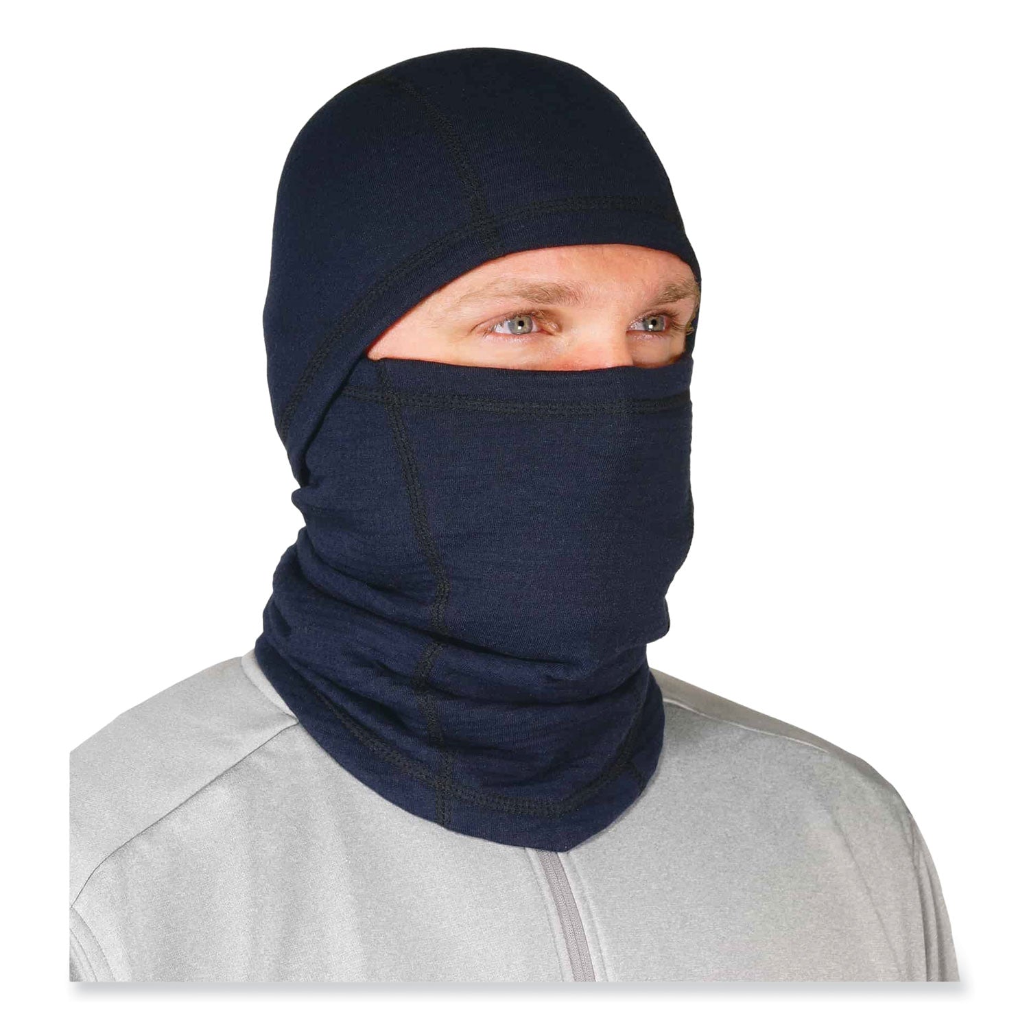 ergodyne® N-Ferno 6847 FR Dual Compliant Balaclava Face Mask, Polartec FR Power Grid Fleece, One Size Fits Most, Navy