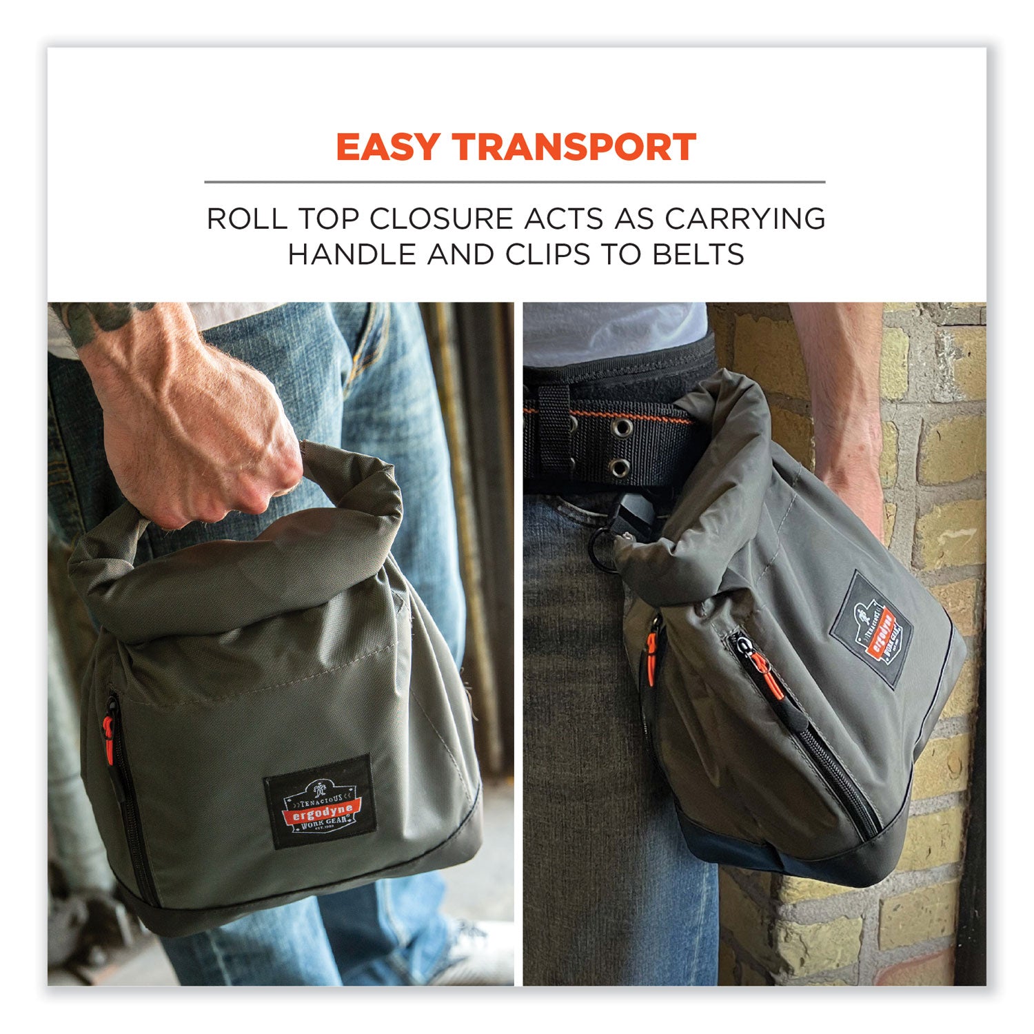 ergodyne® Arsenal 5186 Full Respirator Bag with Roll Top Closure, 7.5 x 13.5 x 13.5, Gray