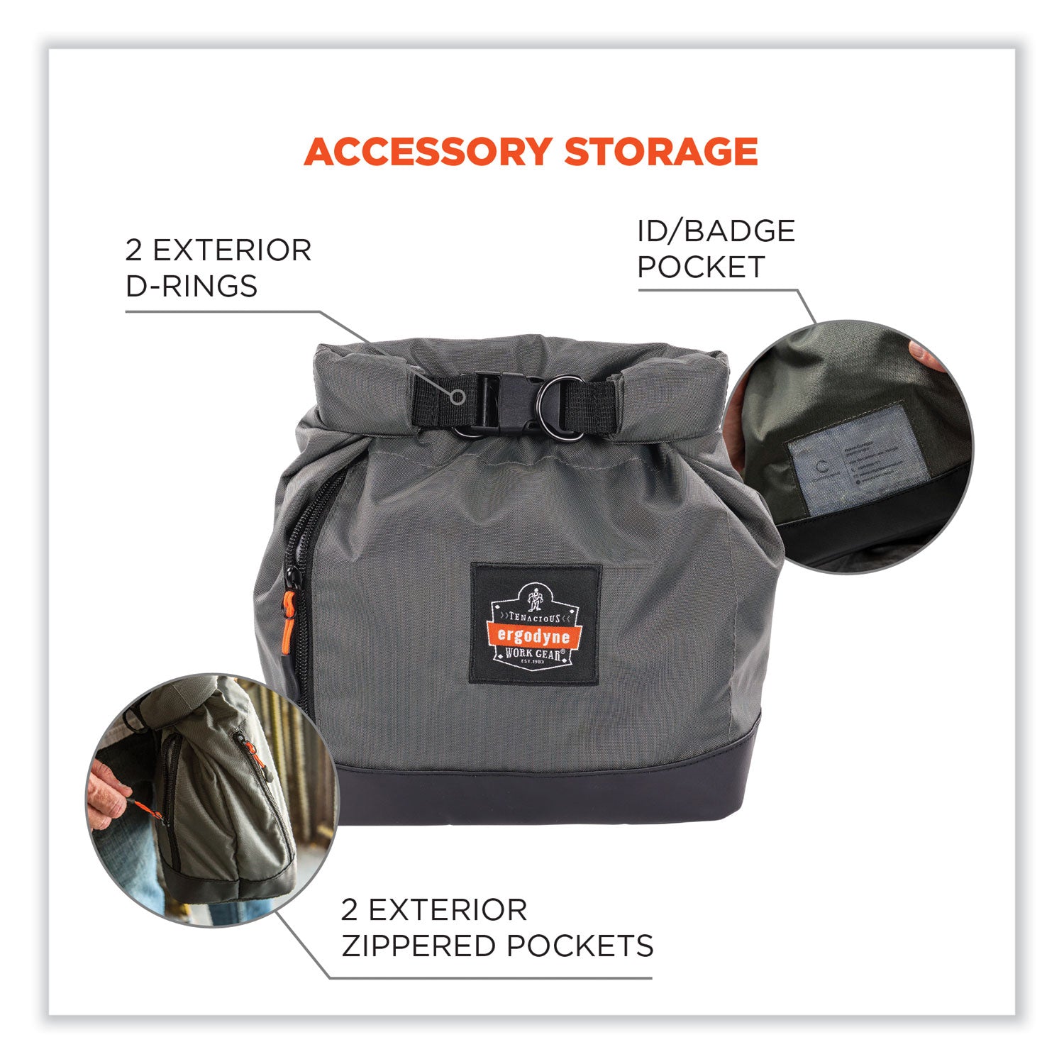 ergodyne® Arsenal 5186 Full Respirator Bag with Roll Top Closure, 7.5 x 13.5 x 13.5, Gray