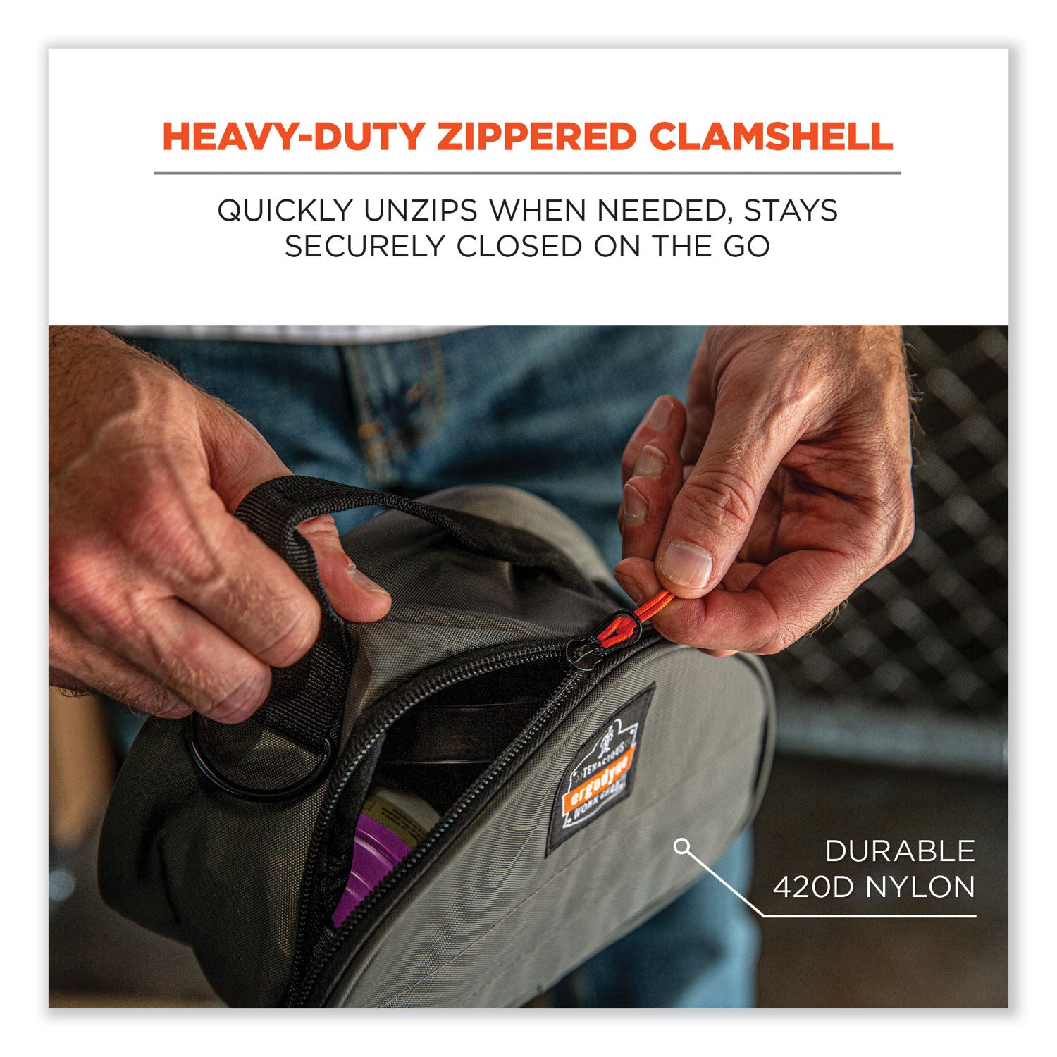 ergodyne® Arsenal 5187 Clamshell Half Respirator Bag with Zipper Closure, 4 x 9 x 5, Gray