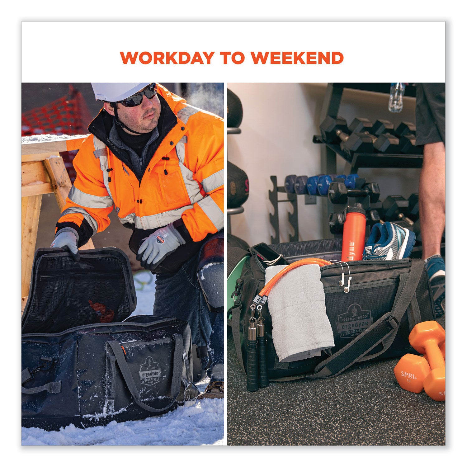 ergodyne® Arsenal 5031 Water-Resistant Duffel Bag, Small, 12.2 x 23.2 x 12.6, Black