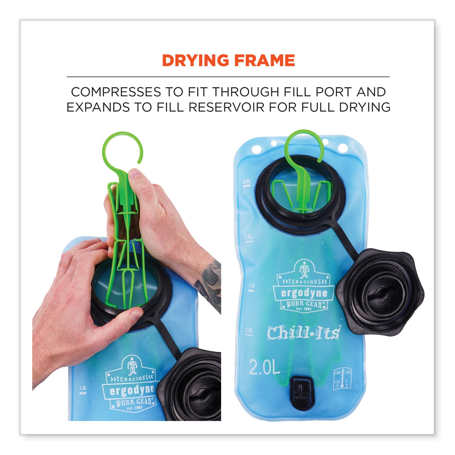 ergodyne® Chill-Its 5159 Hydration Pack Cleaning Kit, Bladder, Tube/Bite-Valve Cleaning Brushes, Drying Rack