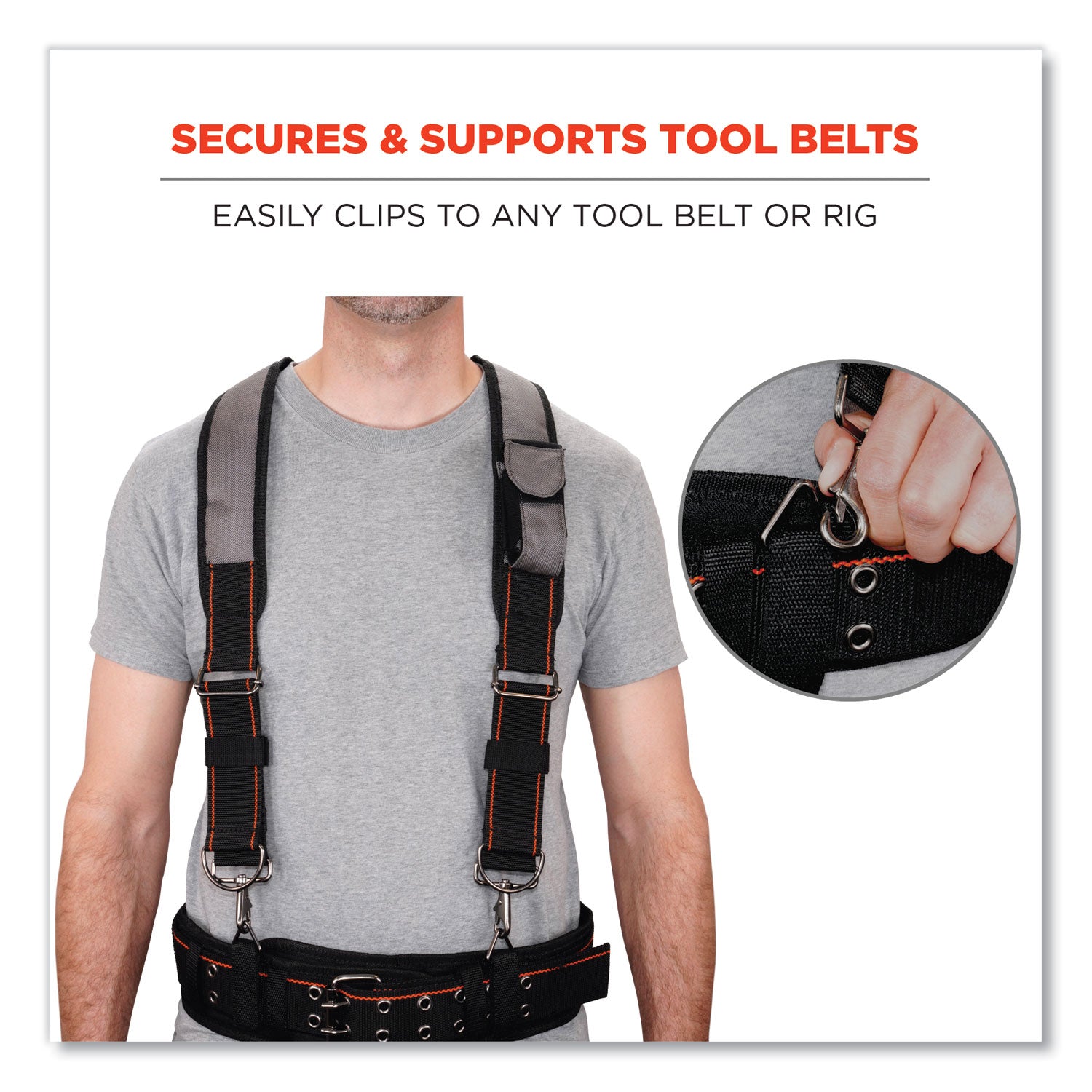 ergodyne® Arsenal 5560 Padded Tool Belt Suspenders, 36" to 48" Waist, 3" Wide, Polyester, Gray