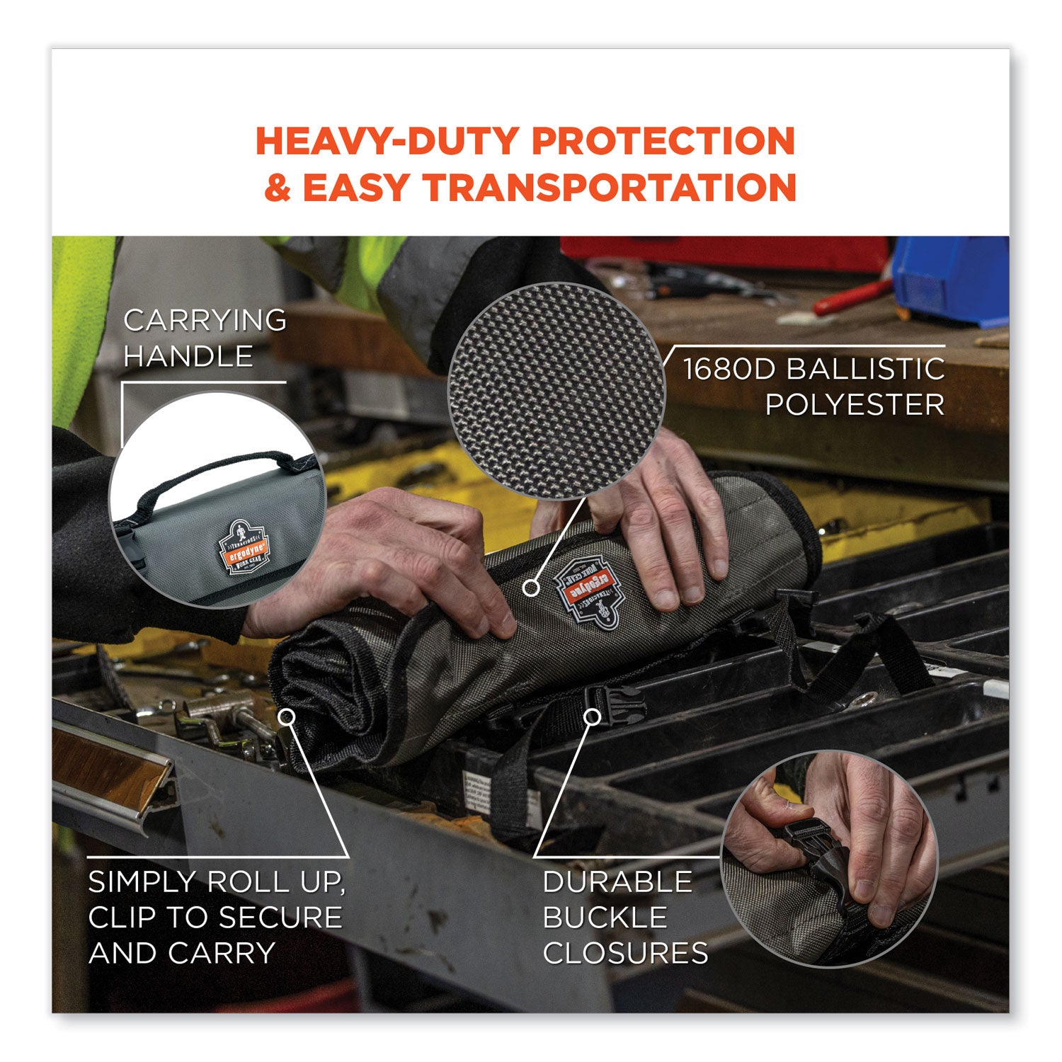 ergodyne® Arsenal 5870 Tool Roll-Up, 25 Compartments, 27 x 14.5, Polyester, Gray