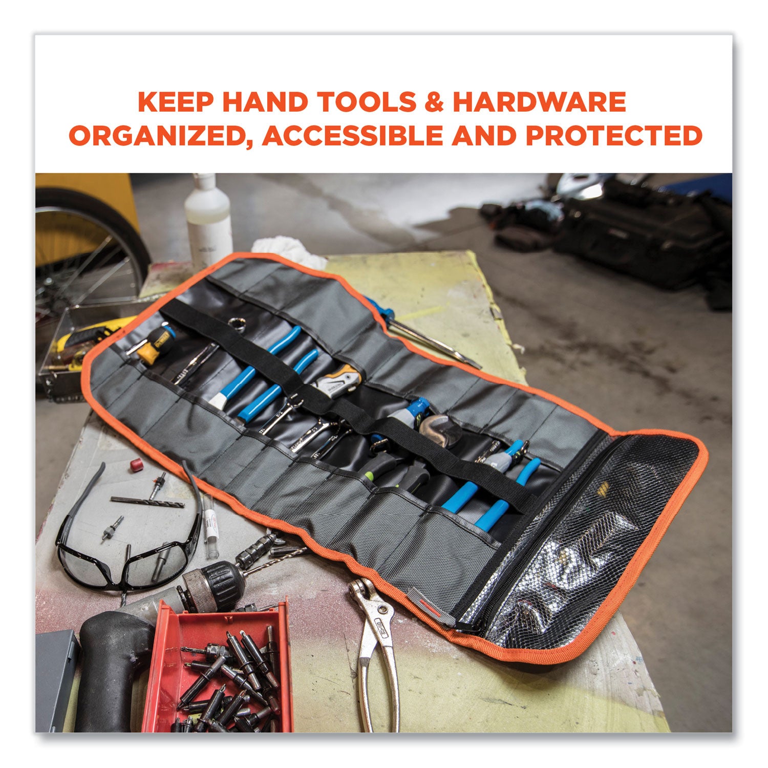 ergodyne® Arsenal 5871 Polyester Tool Roll Up, 21 Compartments, 27 x 14, Polyester, Black
