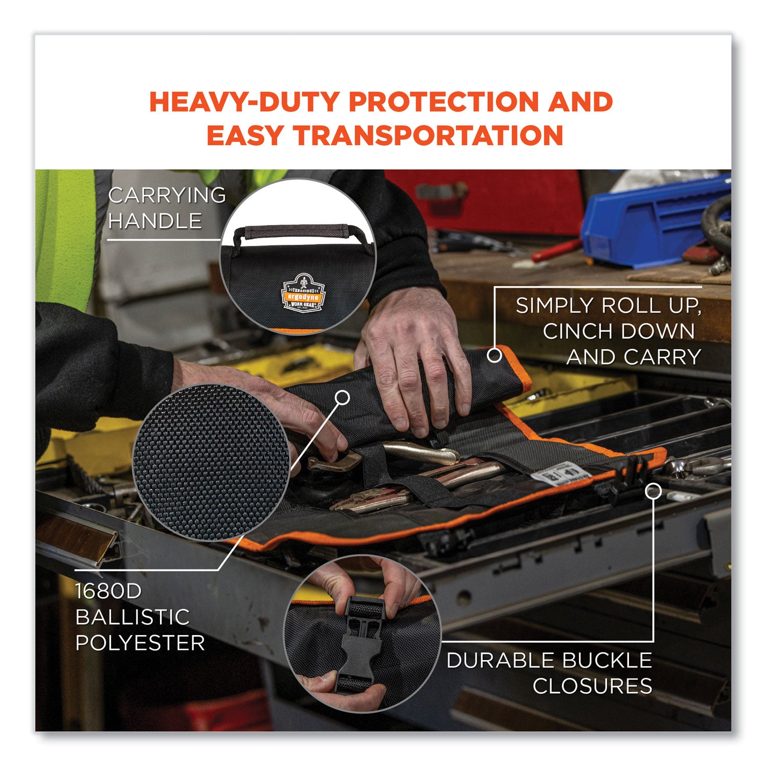 ergodyne® Arsenal 5871 Polyester Tool Roll Up, 21 Compartments, 27 x 14, Polyester, Black