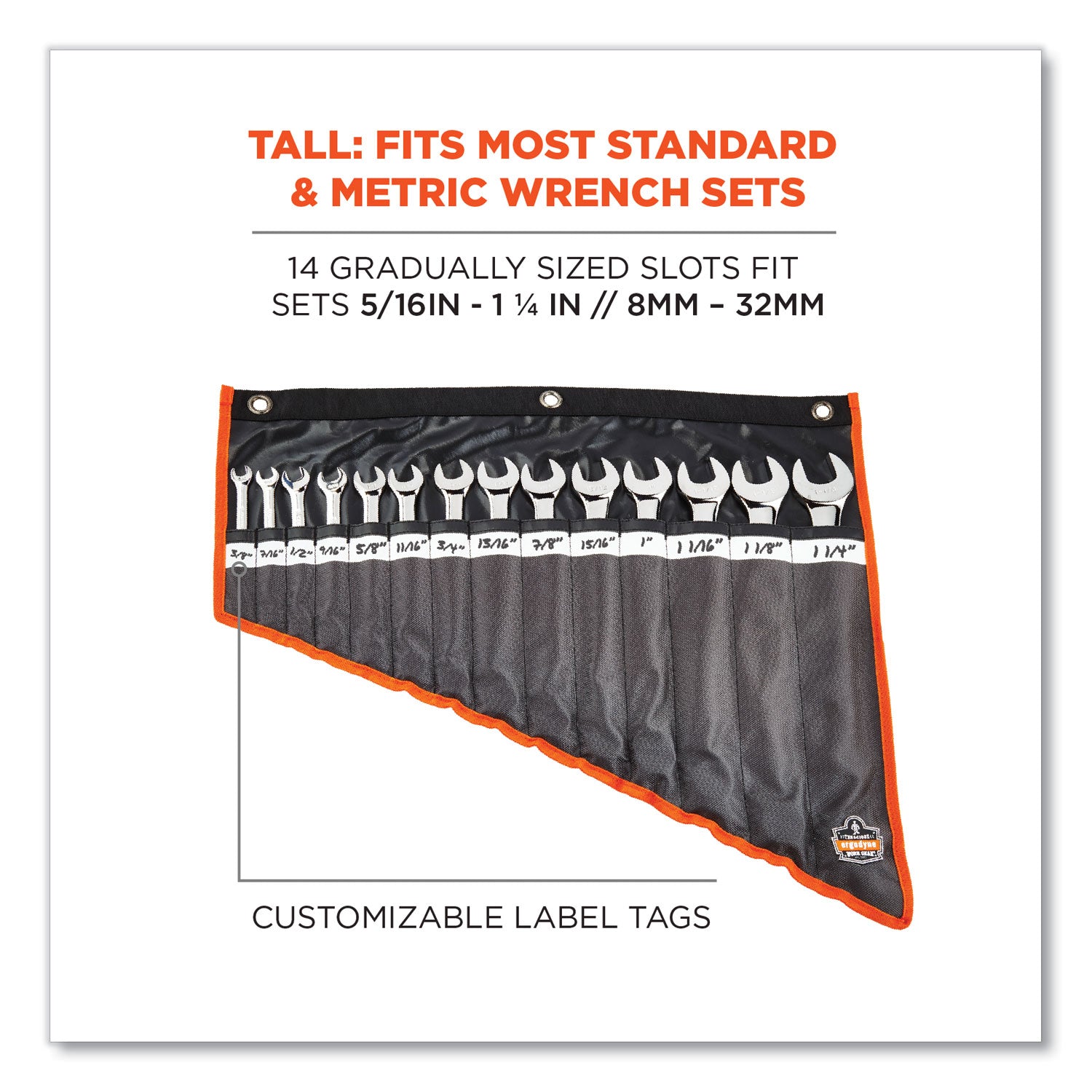 ergodyne® Arsenal 5873 Polyester Wrench Roll Up, 14 Compartments, 26.5 x 5, Polyester, Black