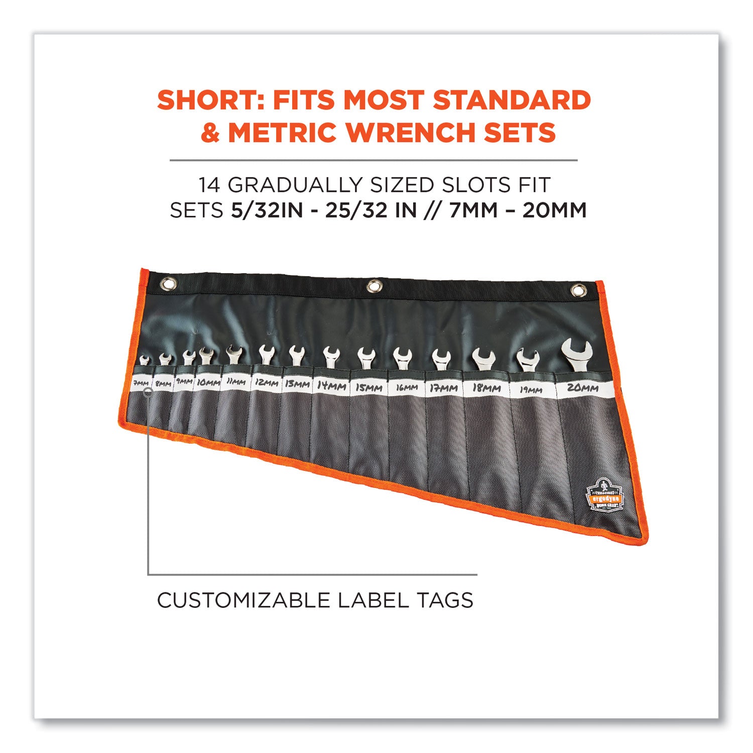 ergodyne® Arsenal 5873 Polyester Wrench Roll Up, 14 Compartments, 26.5 x 16.5, Polyester, Black