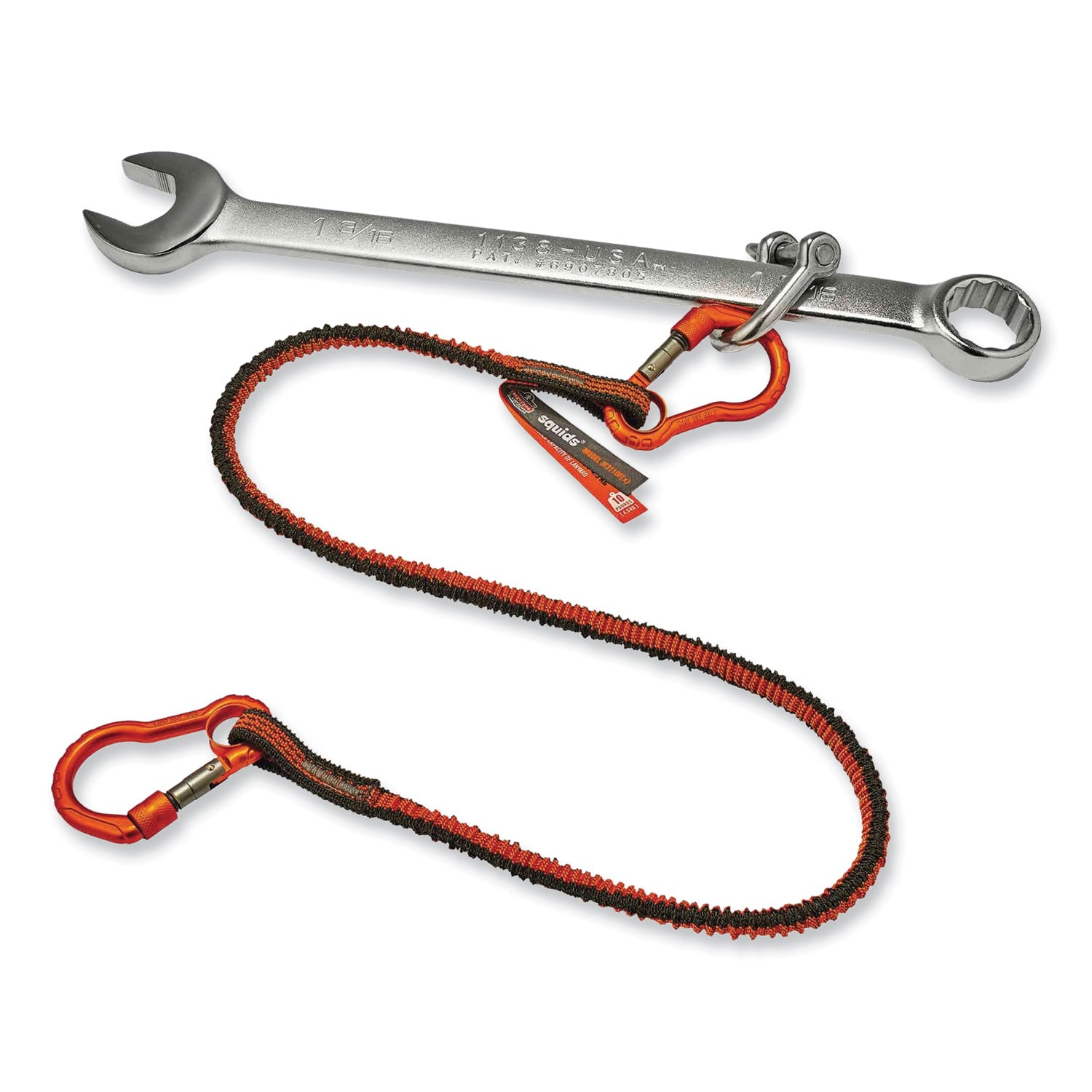 ergodyne® Squids 3110F(x) Tool Lanyard with Aluminum Carabiners, 10 lb Max Working Capacity, 38" to 48" Long, Orange/Gray