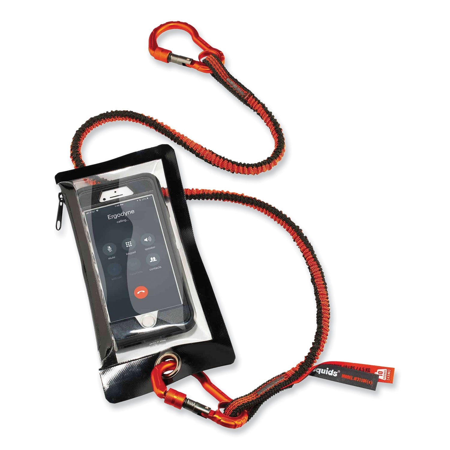 ergodyne® Squids 3110F(x) Tool Lanyard with Aluminum Carabiners, 10 lb Max Working Capacity, 38" to 48" Long, Orange/Gray