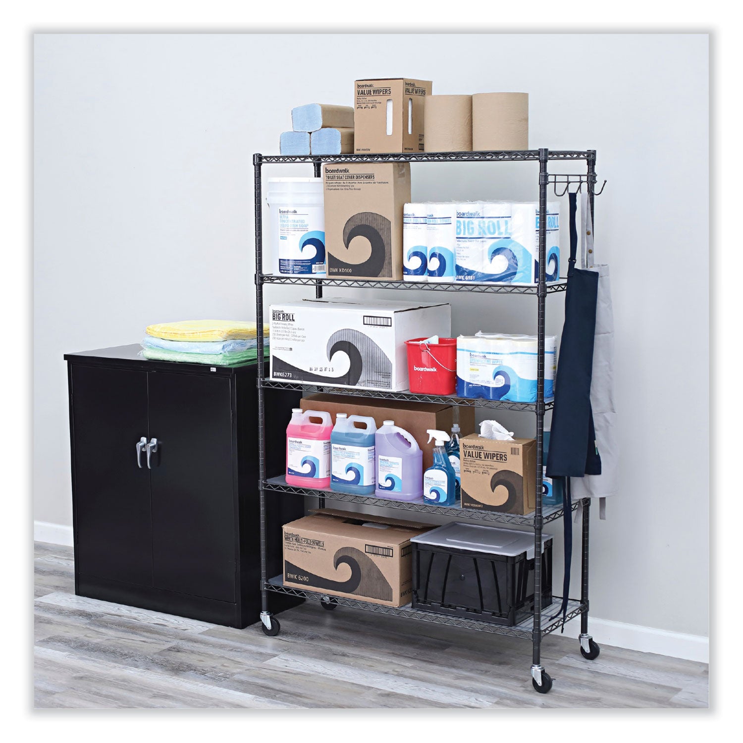 Alera® 5-Shelf Wire Shelving Kit With Casters And Shelf Liners, 48w X 18d X 72h, Black Anthracite