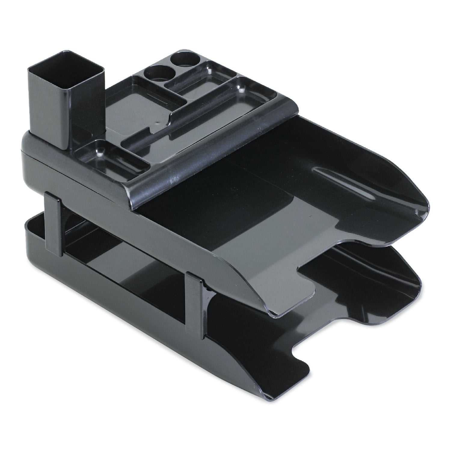 deflecto® Corporate Desk Tray Set, 2 Sections, Letter To Legal Size Files, 10" X 13.63" X 2.25", Black, Set