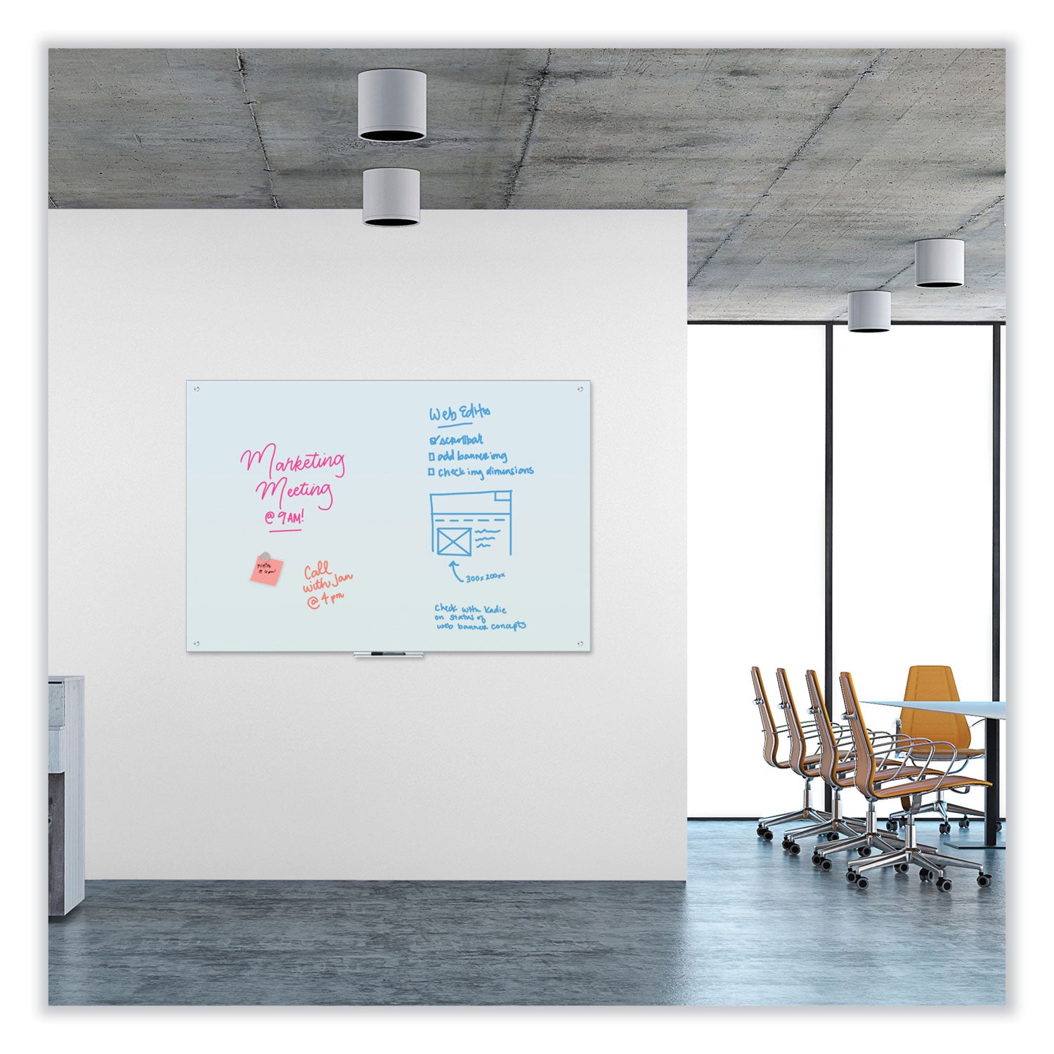 U Brands Glass Dry Erase Board, 72" x 48" (Actual Size: 70" x 47"), White Surface
