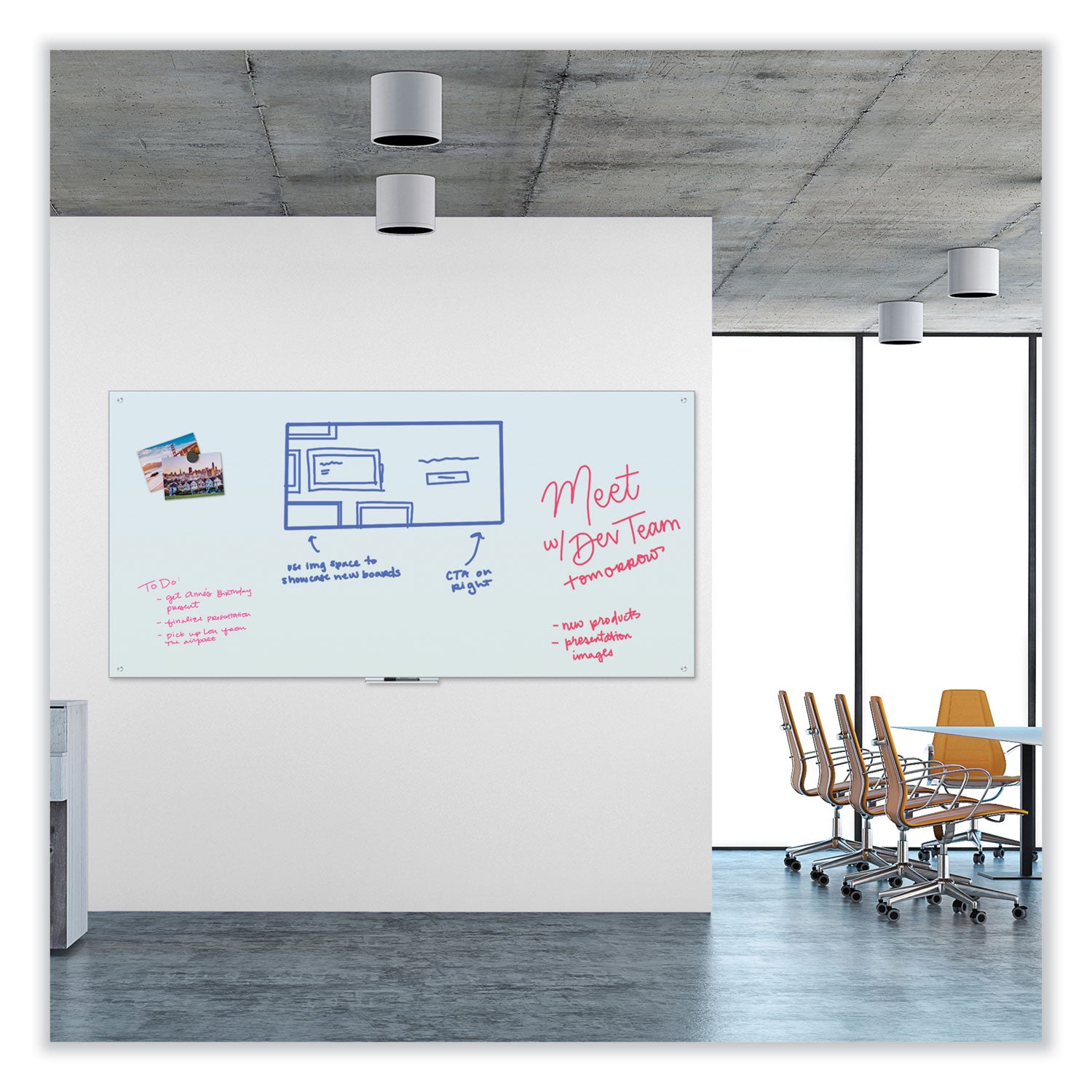 U Brands Glass Dry Erase Board, 96" x 48" (Actual Size: 95" x 47"), White Surface