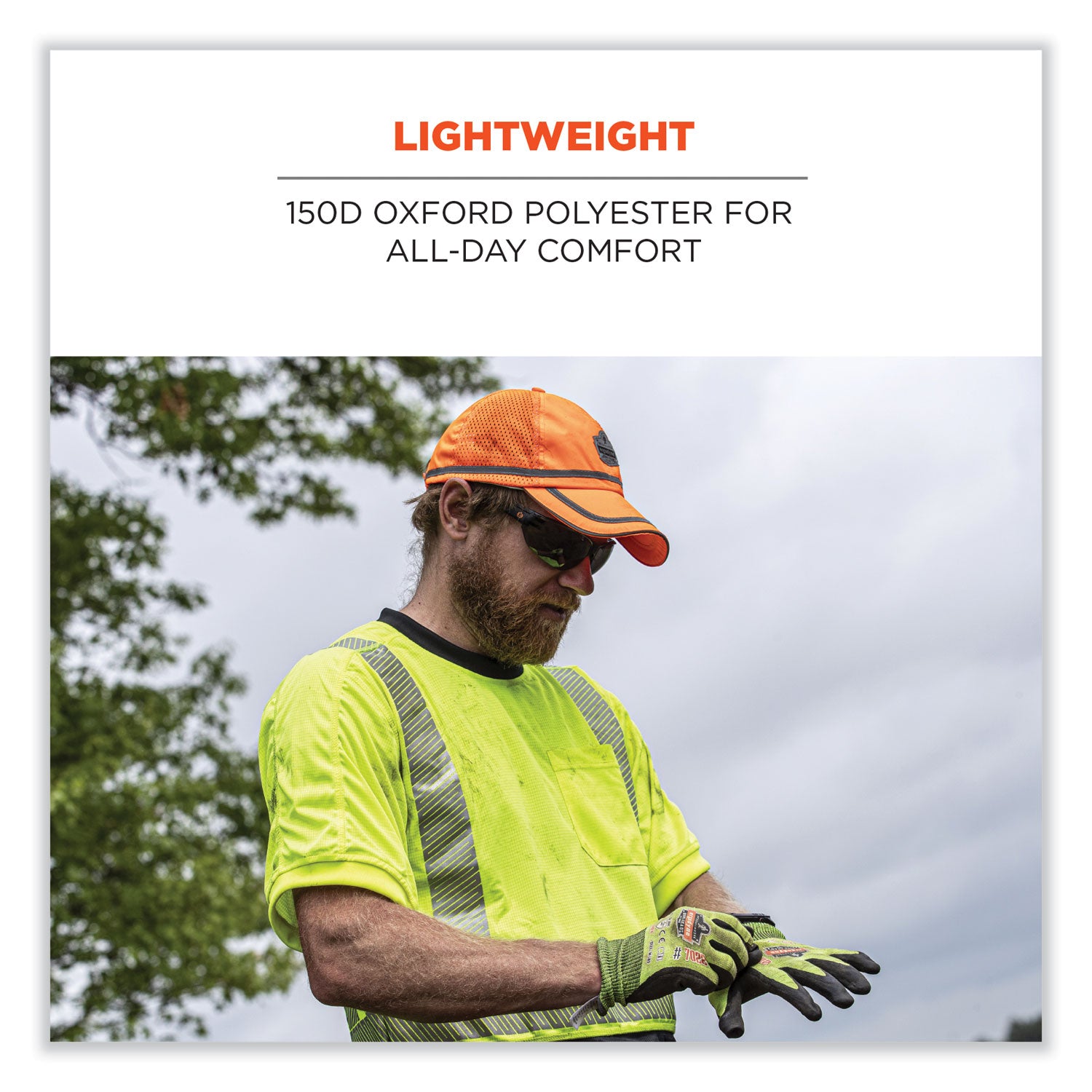 ergodyne® GloWear 8930 Hi-Vis Baseball Cap, Polyester, One Size Fits Most, Orange