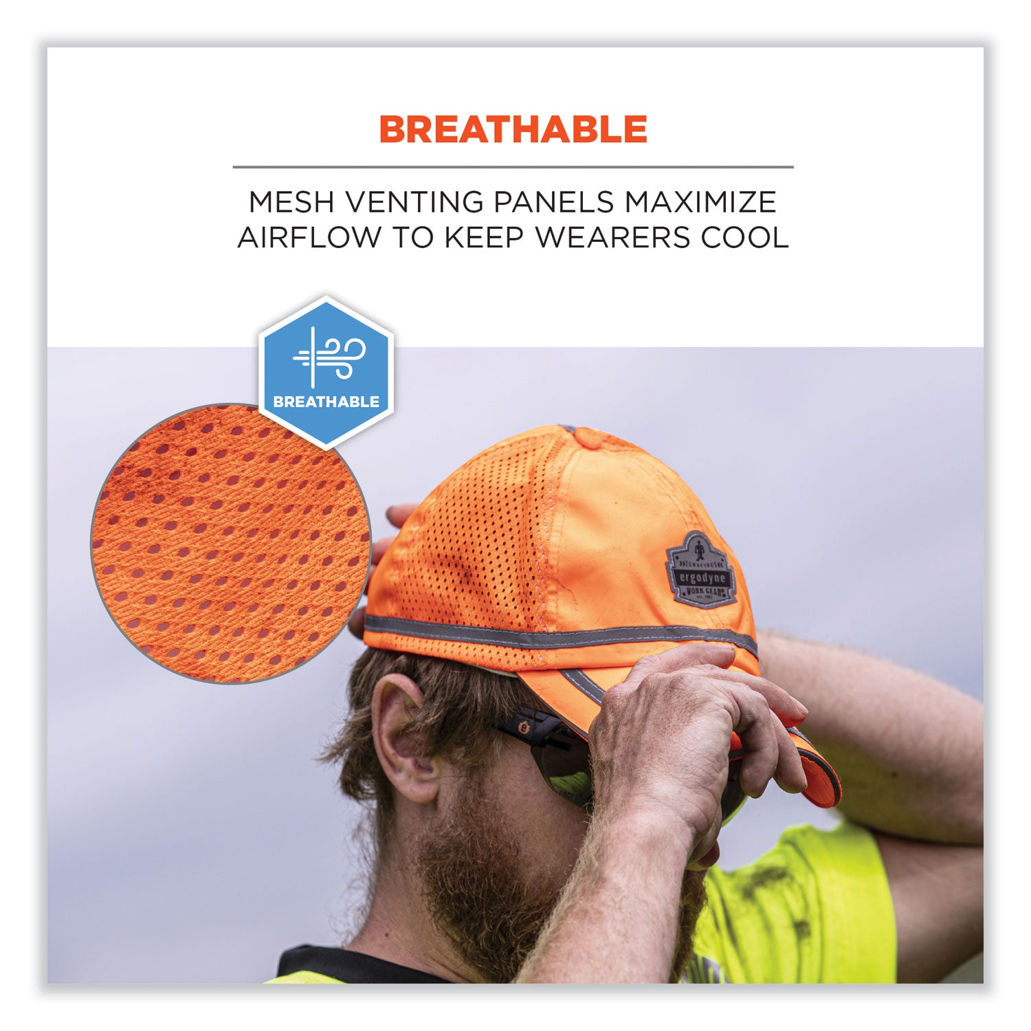 ergodyne® GloWear 8930 Hi-Vis Baseball Cap, Polyester, One Size Fits Most, Orange