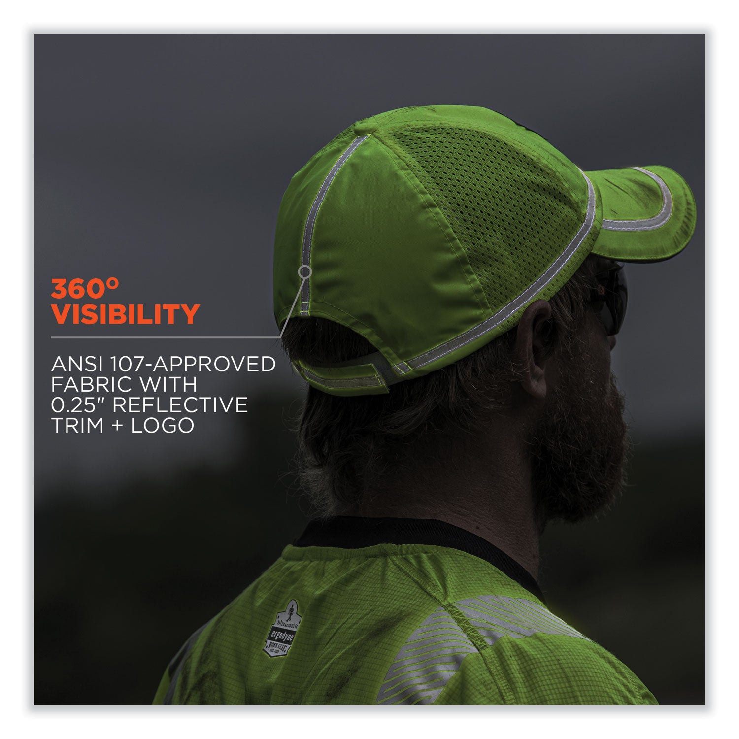 ergodyne® GloWear 8930 Hi-Vis Baseball Cap, Polyester, One Size Fits Most, Lime
