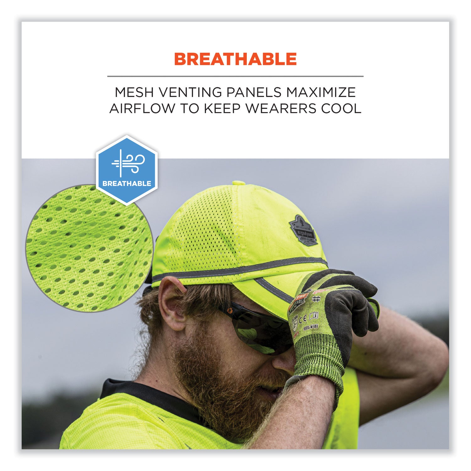 ergodyne® GloWear 8930 Hi-Vis Baseball Cap, Polyester, One Size Fits Most, Lime