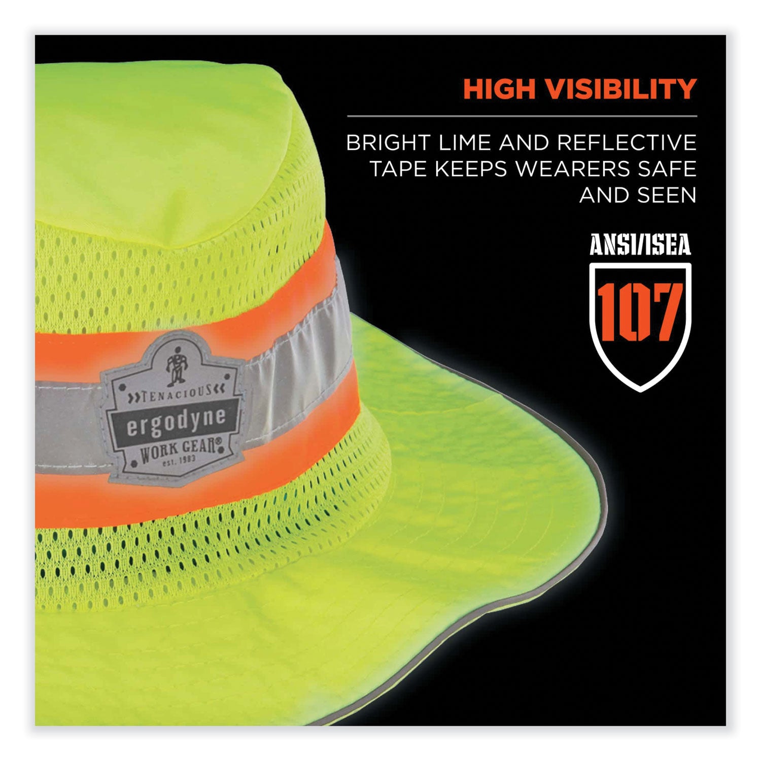 ergodyne® GloWear 8935 Hi-Vis Ranger Sun Hat, Polyester, Small/Medium, Lime