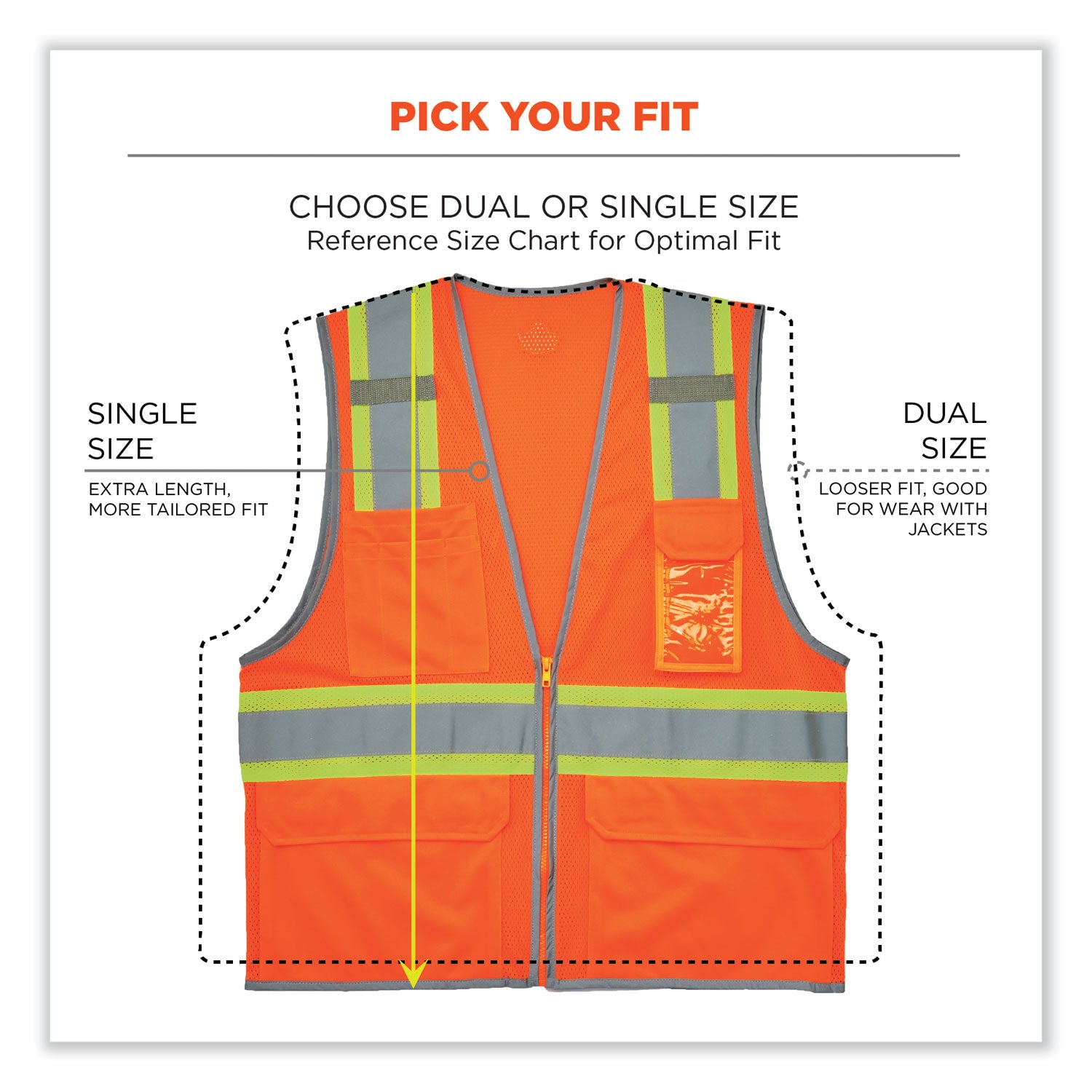 ergodyne® GloWear 8246Z Class 2 Two-Tone Mesh Reflective Binding Zipper Vest, Polyester, Small/Medium, Orange