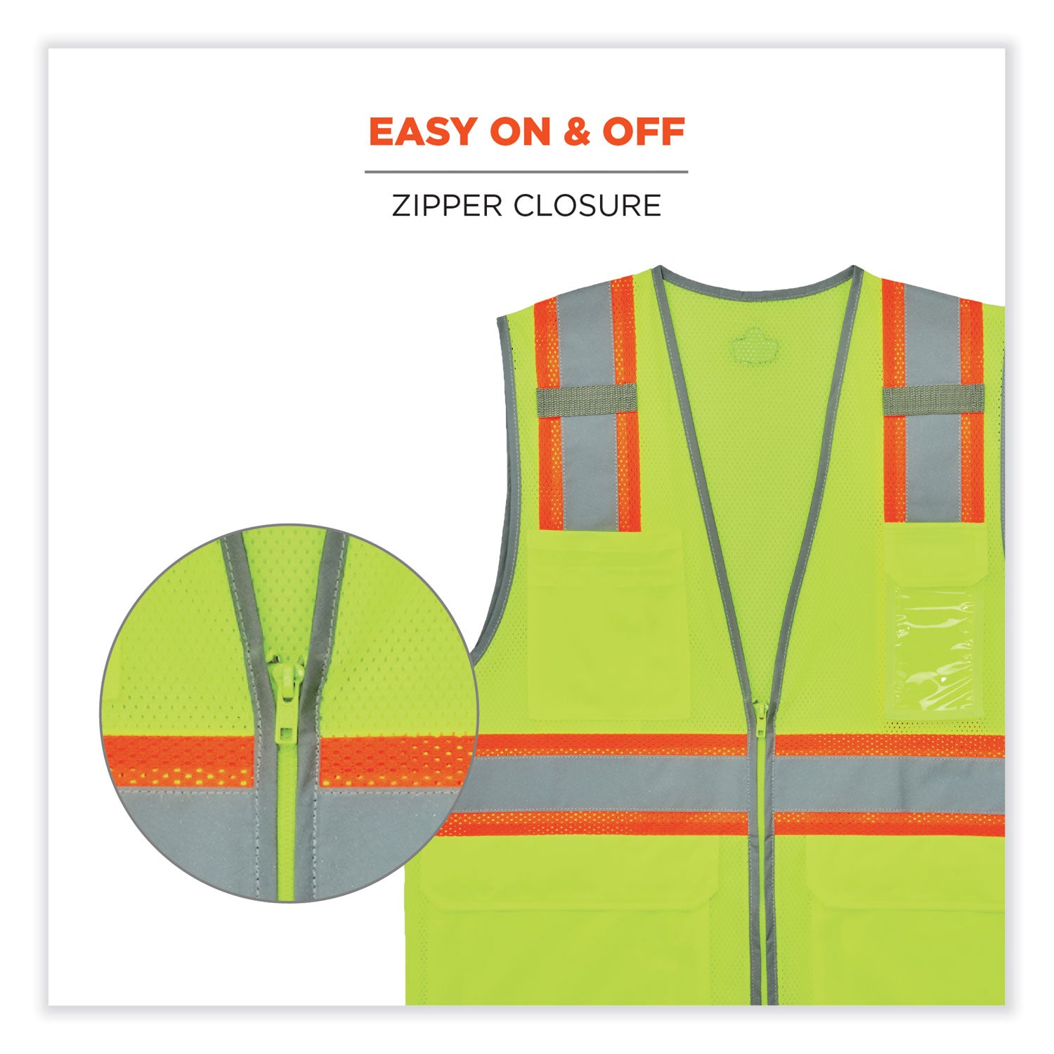 ergodyne® GloWear 8246Z Class 2 Two-Tone Mesh Reflective Binding Zipper Vest, Polyester, Small/Medium, Lime