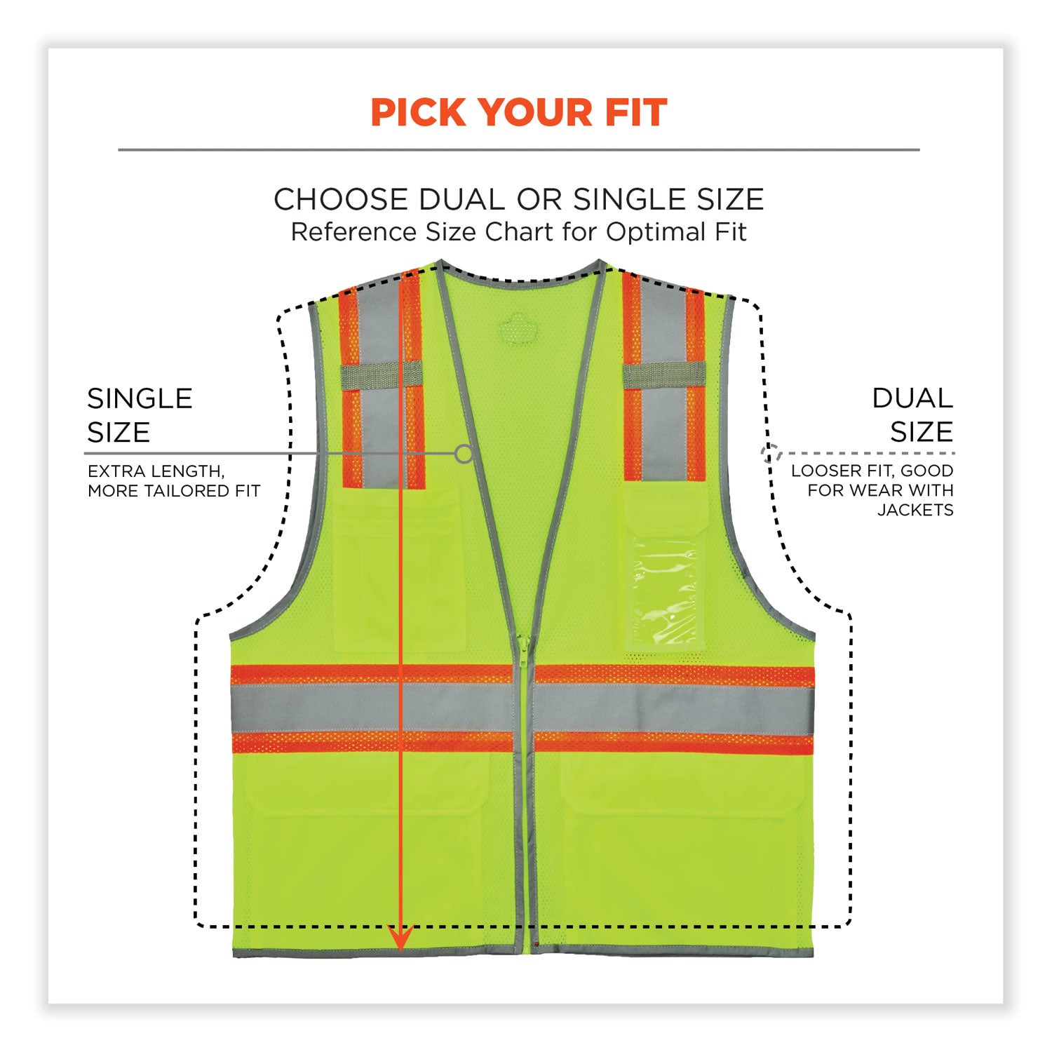 ergodyne® GloWear 8246Z Class 2 Two-Tone Mesh Reflective Binding Zipper Vest, Polyester, Small/Medium, Lime