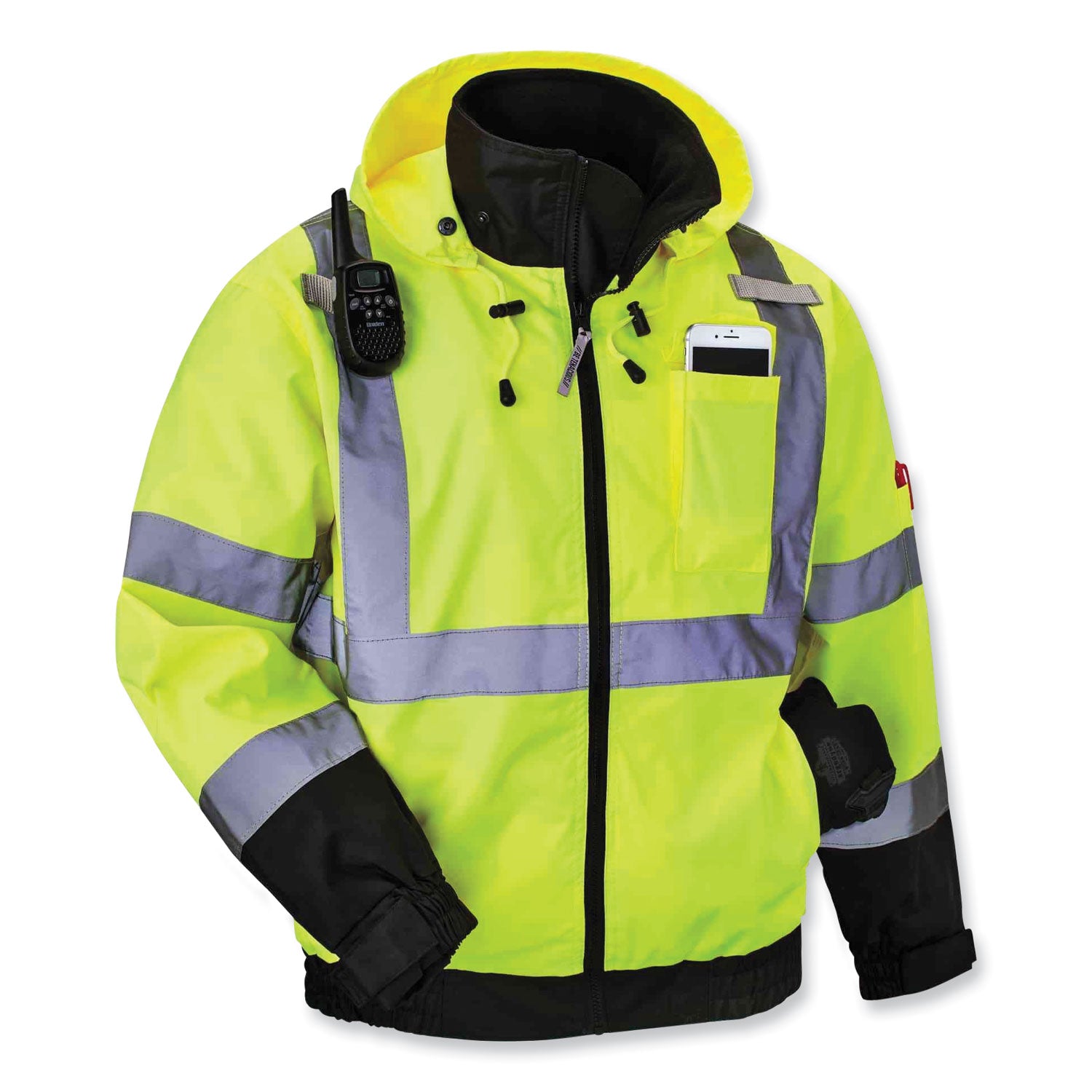 ergodyne® GloWear 8379 Class 3 Hi-Vis Fleece Lined Bomber Jacket, Lime, Small