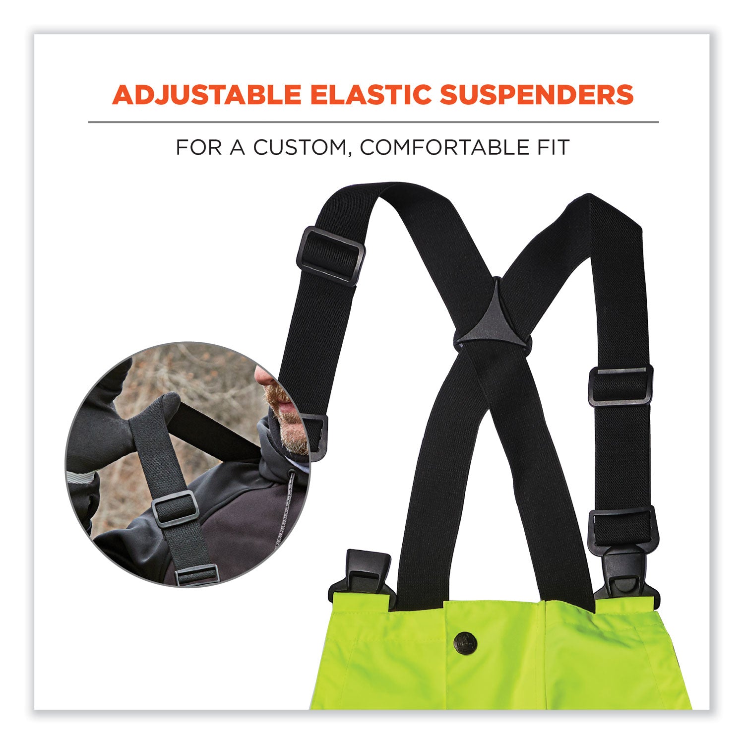 ergodyne® GloWear 8918BK Class E Hi-Vis Rain Bibs Black Bottom, X-Large, Lime