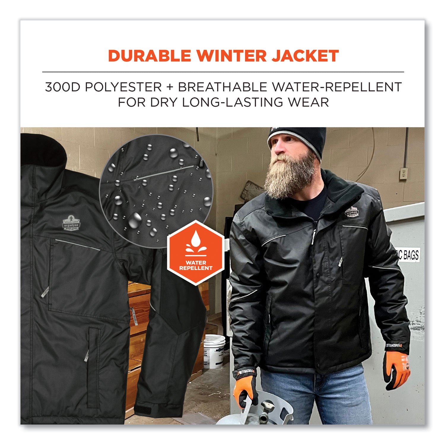 ergodyne® N-Ferno 6467 Winter Work Jacket with 300D Polyester Shell, 4X-Large, Black