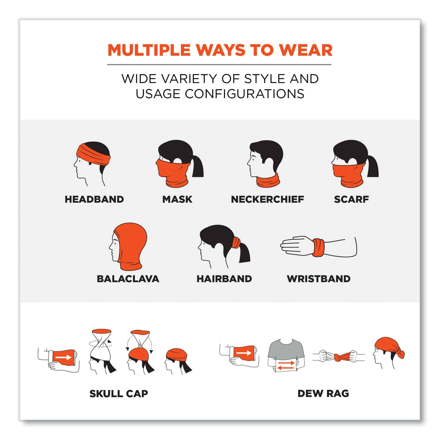 ergodyne® Chill-Its 6487 Cooling Performance Knit Multi-Band, Polyester/Spandex, One Size Fits Most, Black