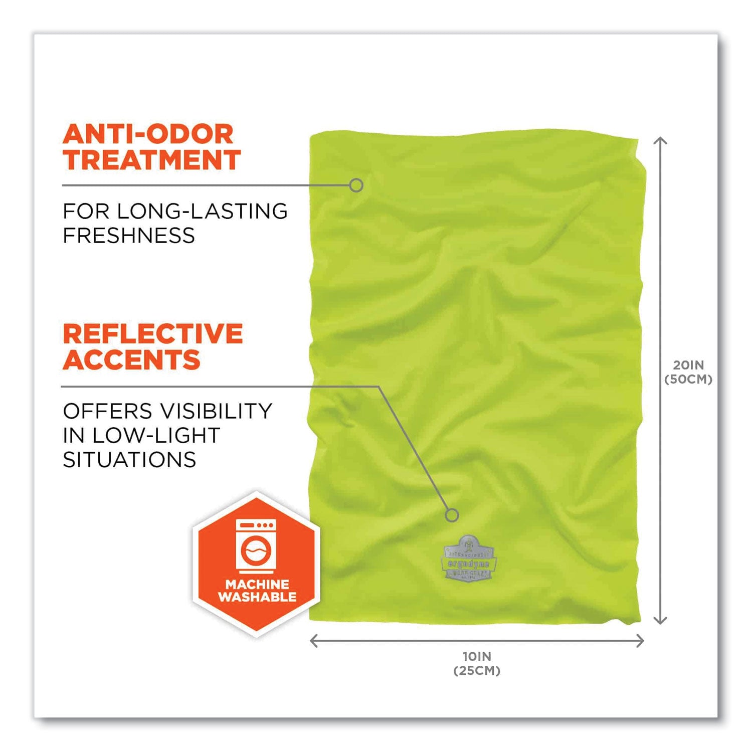 ergodyne® Chill-Its 6487 Cooling Performance Knit Multi-Band, Polyester/Spandex, One Size Fits Most, Hi-Vis Lime