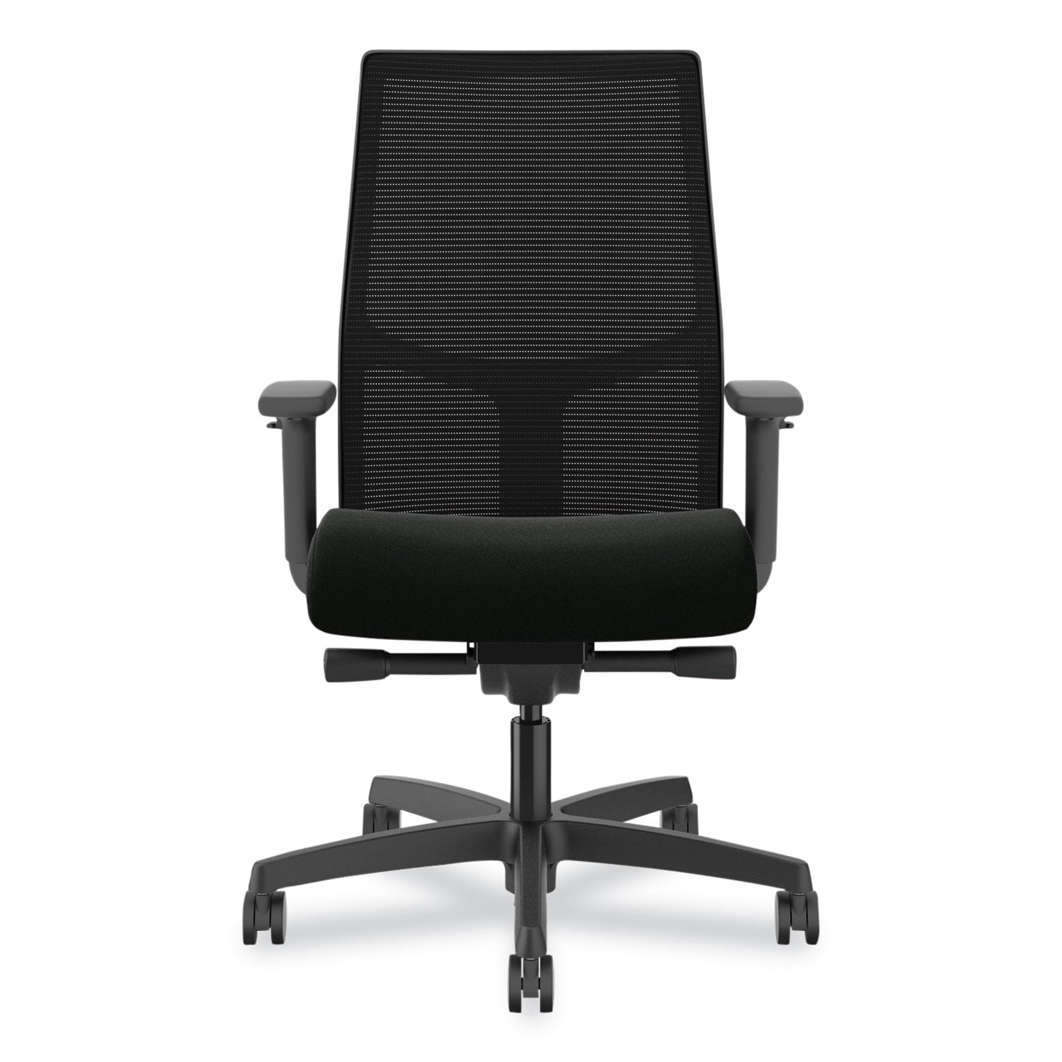 HON® Ignition 2.0 Fabric Upholstered Mid-Back Task Chair with Adjustable T-Arms, 17" to 21.5" Seat Height, Black Seat/Back