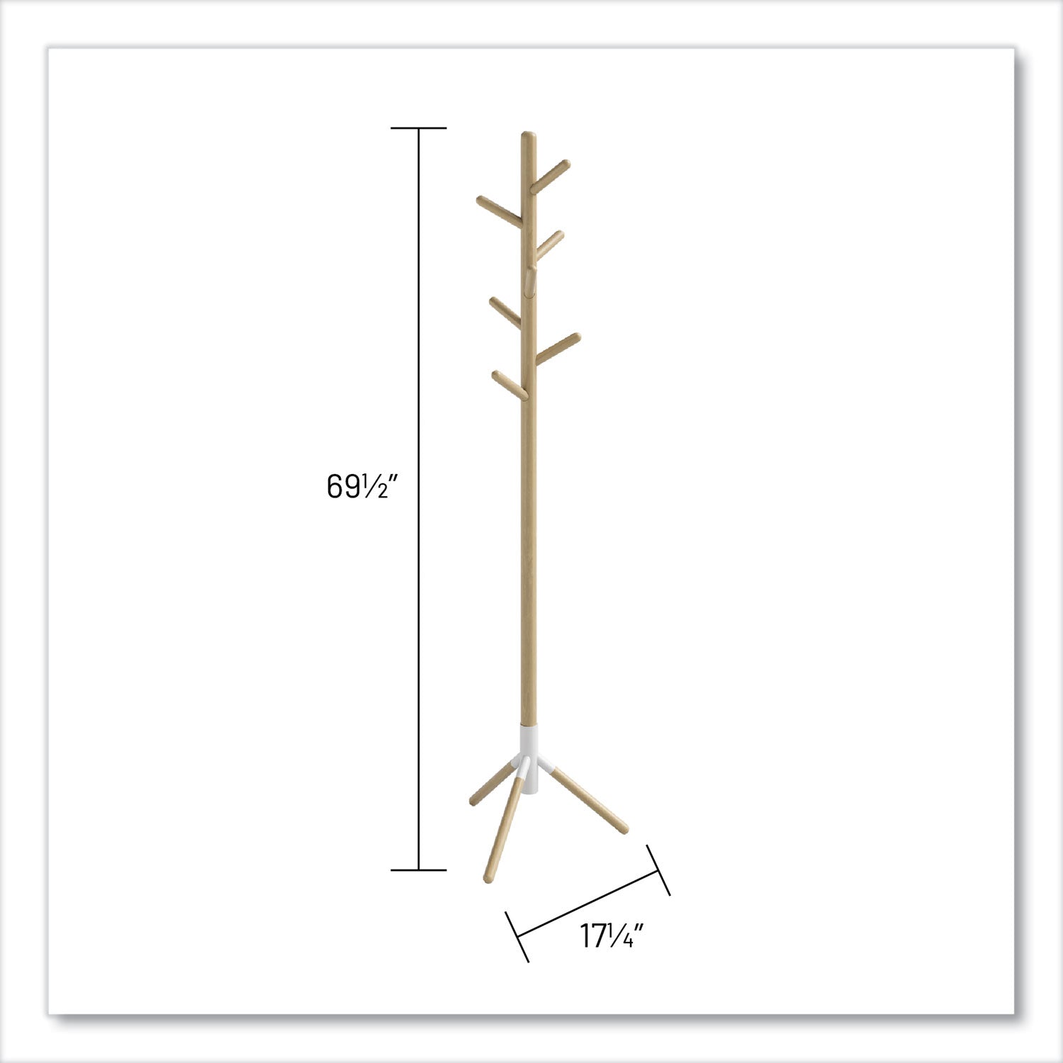 Safco® Resi Standing Coat Tree, 6 Hook, 17.25w x 17.25d x 69.5h, White