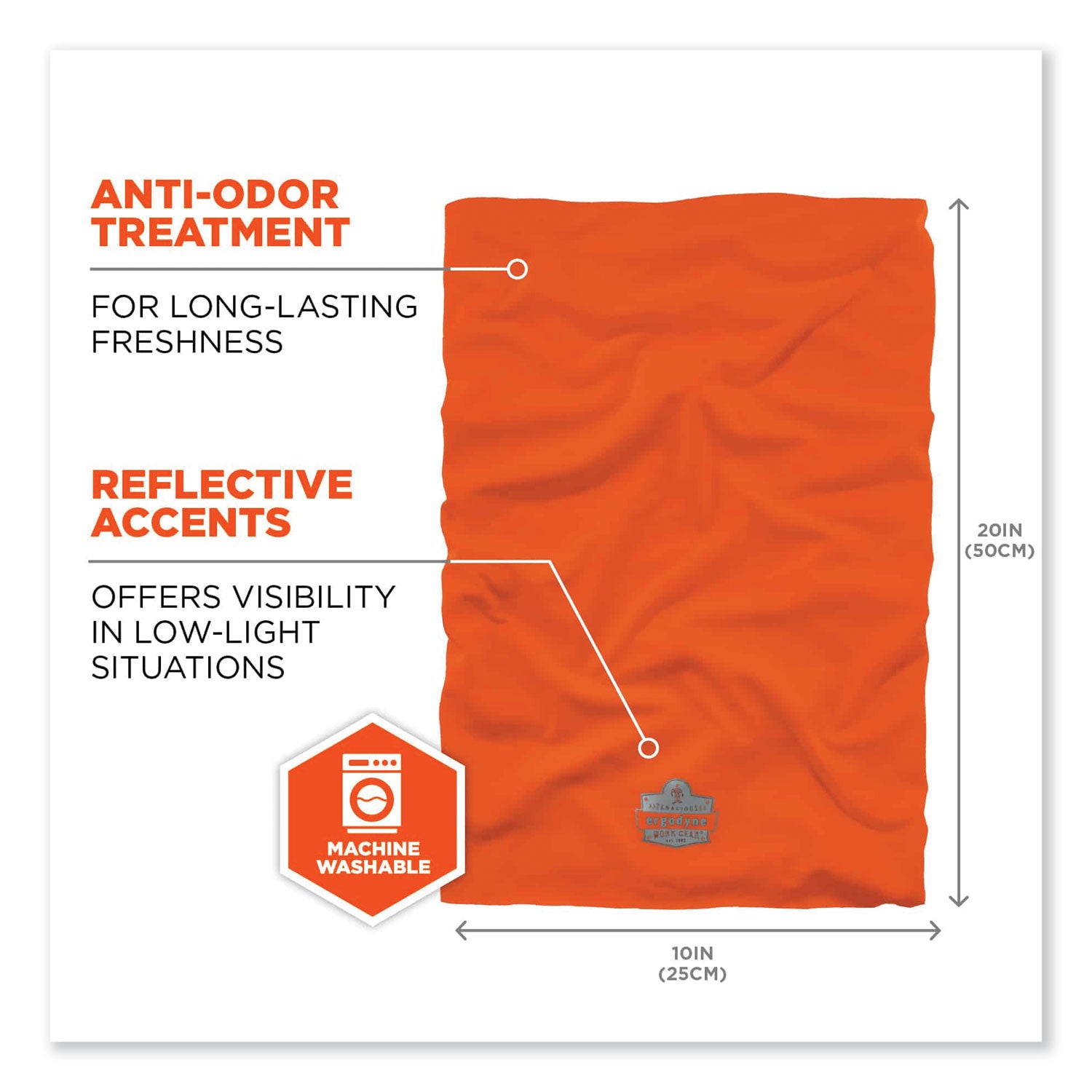 ergodyne® Chill-Its 6487 Cooling Performance Knit Multi-Band, Polyester/Spandex, One Size Fits Most, Hi-Vis Orange