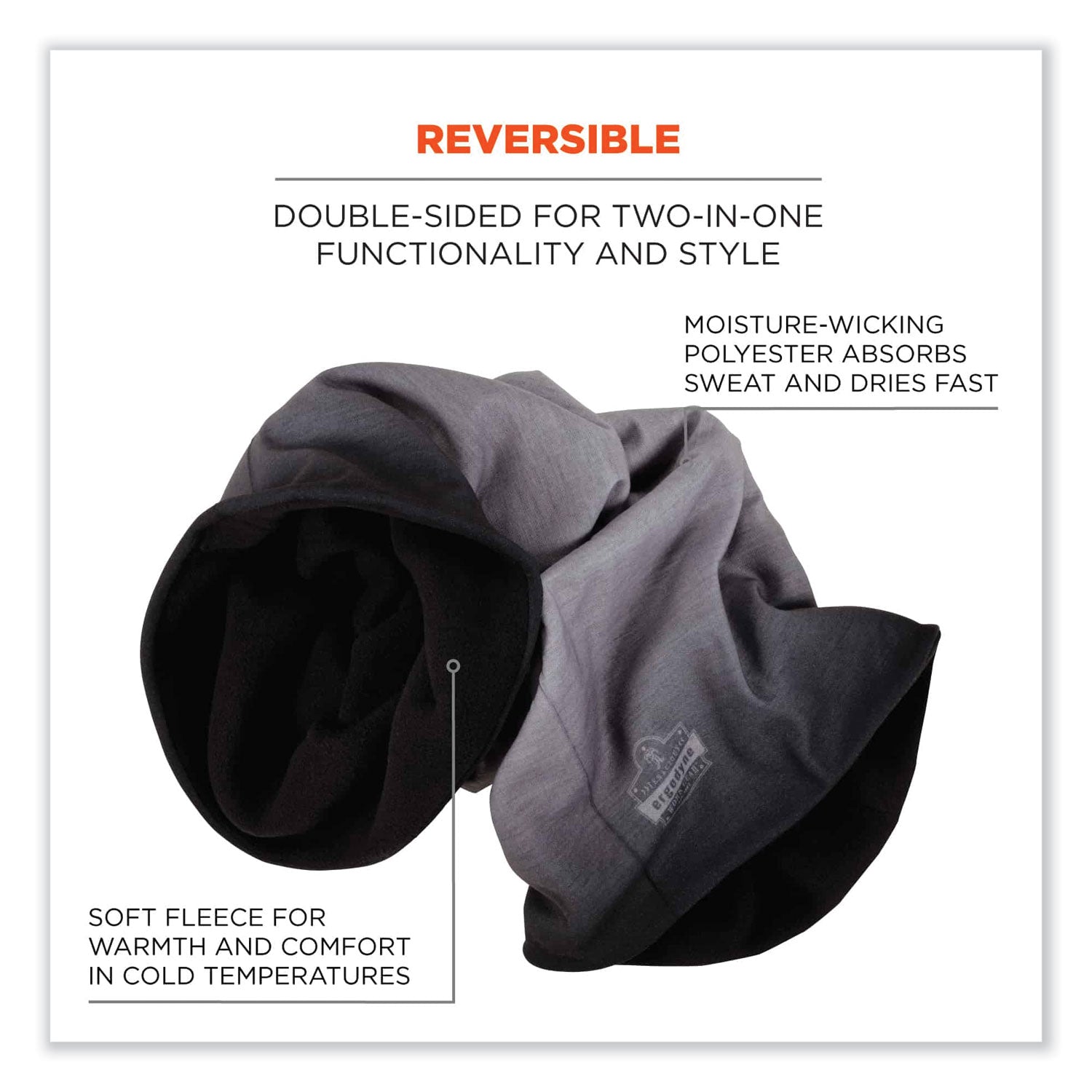 Ergodyne® N-Ferno 6491 Reversible Thermal Fleece + Poly Multi-Band, One Size Fits Most, Light Gray Fade