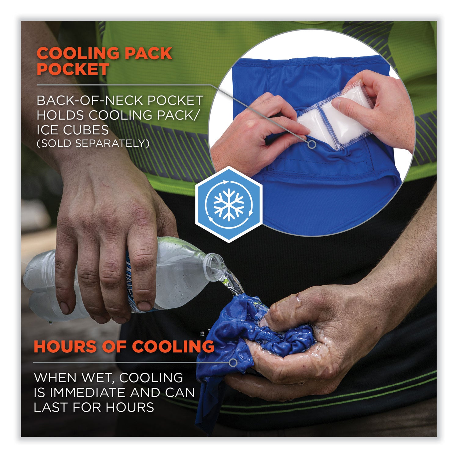 ergodyne® Chill-Its 6483 Cooling Neck Gaiter Bandana Pocket, Polyester/Spandex, Large/X-Large, Blue