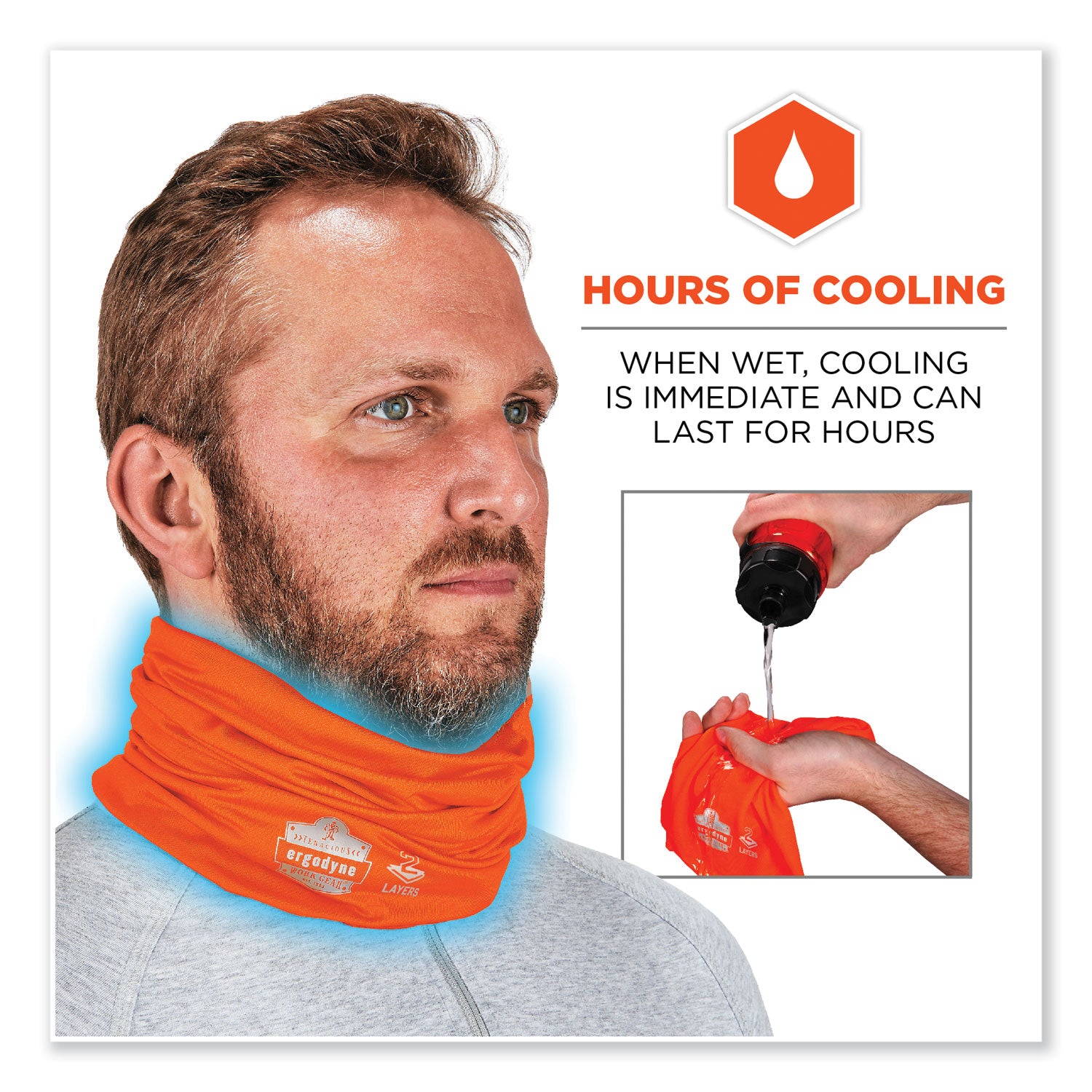 ergodyne® Chill-Its 6489 2-Layer Cooling Performance Knit Multi-Band, Polyester/Spandex, Large/X-Large, Hi-Vis Orange