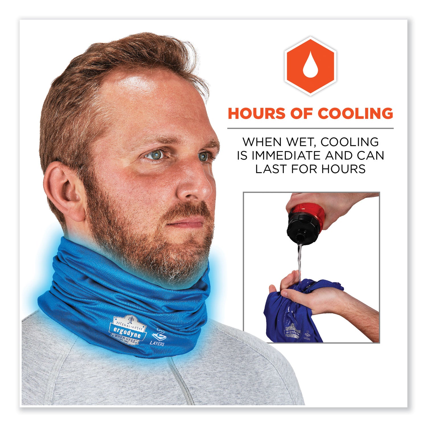 ergodyne® Chill-Its 6489 2-Layer Cooling Performance Knit Multi-Band, Polyester/Spandex, Small/Medium, Blue