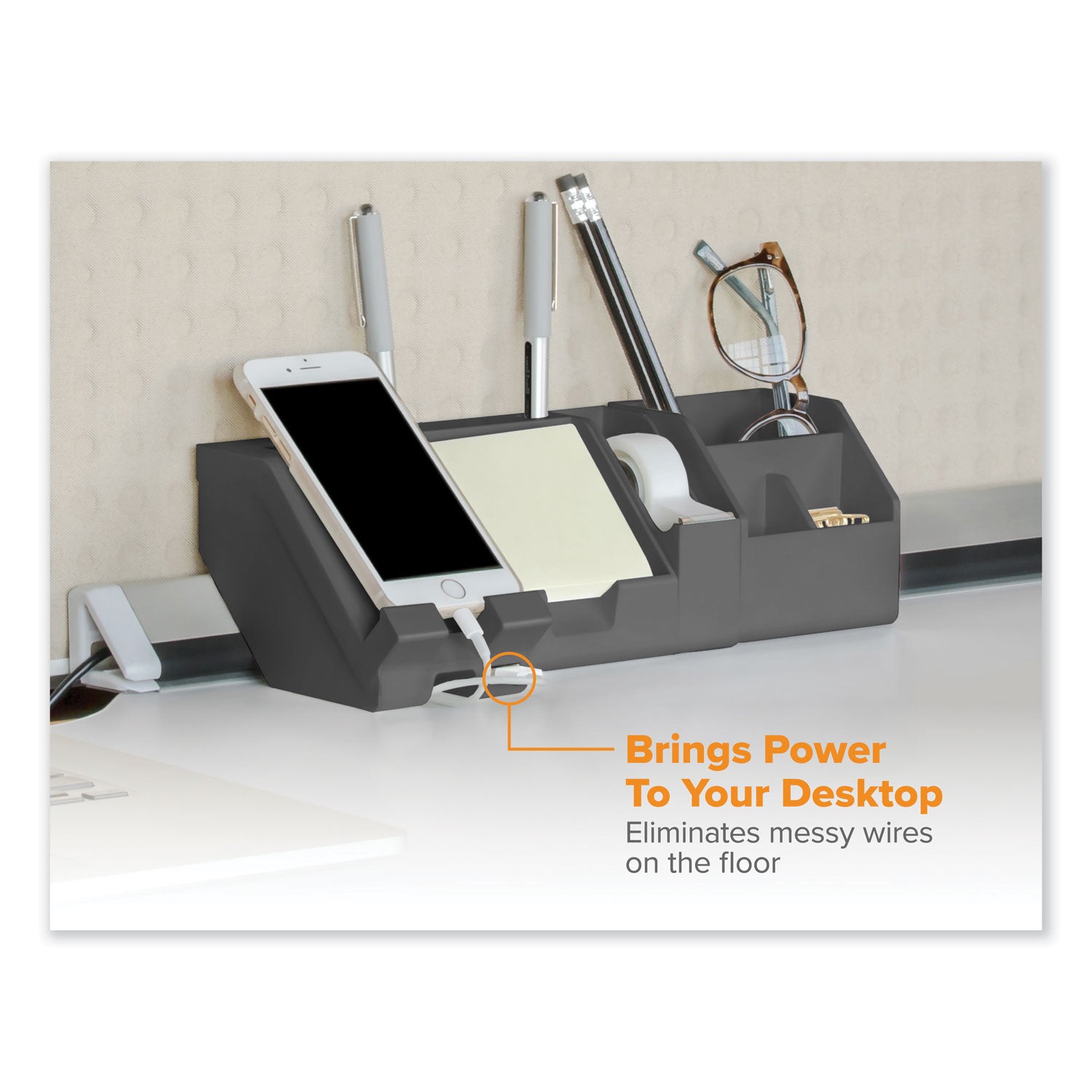 Bostitch® Konnect Desk Organizer and Cable Management Five-Piece Kit, Plastic, Gray