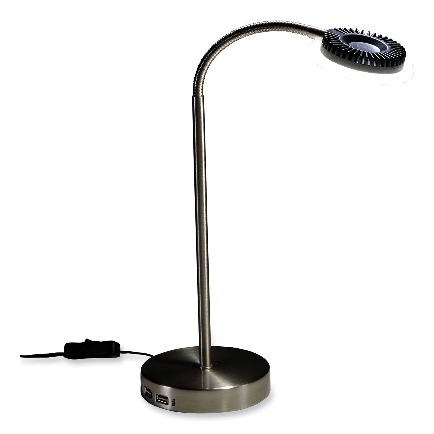 BLACK+DECKER PureOptics LED Adjustable Gooseneck Desk Lamp with Two USB Ports, 14.12" High, Silver Base