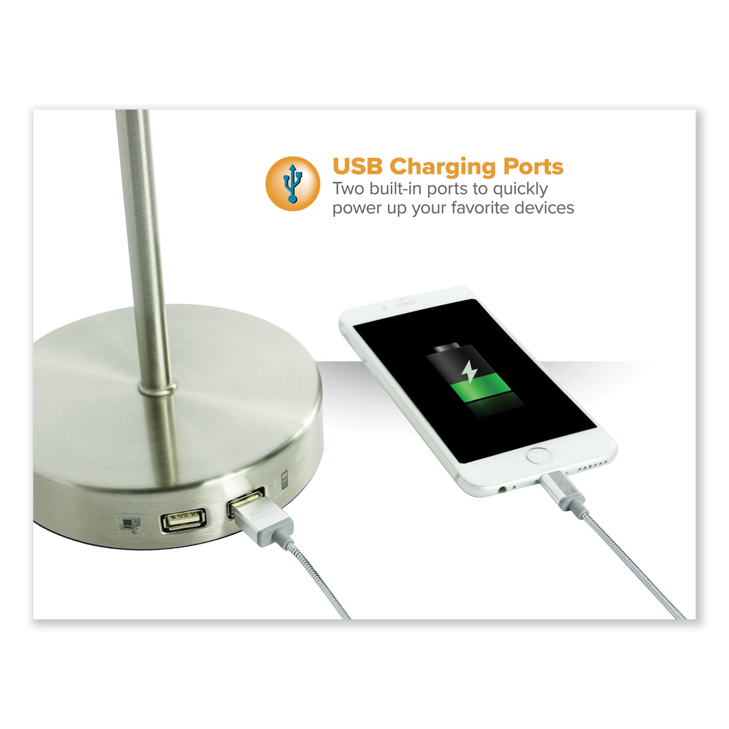 BLACK+DECKER PureOptics LED Adjustable Gooseneck Desk Lamp with Two USB Ports, 14.12" High, Silver Base