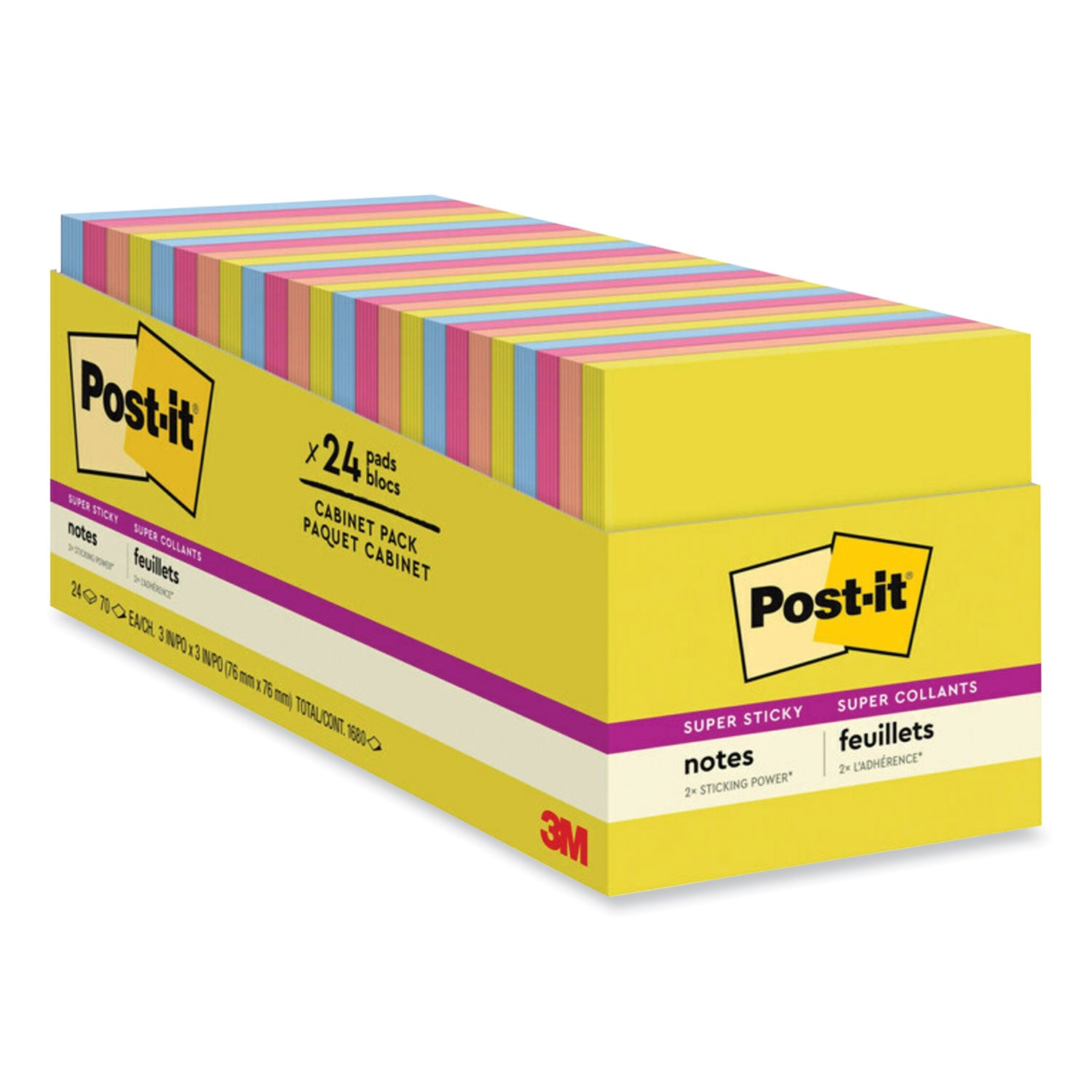 Post-it® Notes Super Sticky Note Pads in Summer Joy Collection Colors, 3" x 3", Summer Joy Collection Colors, 70 Sheets/Pad, 24 Pads/Pack