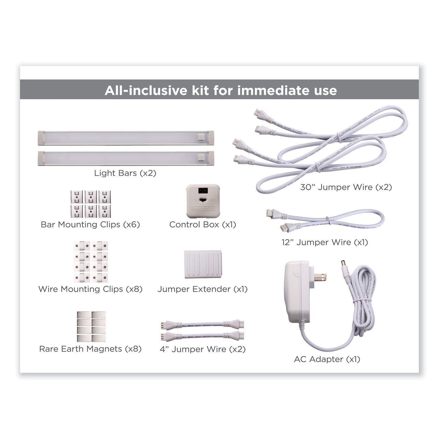 BLACK+DECKER LED Under Cabinet Lighting Kit with Magnetic Option Two-Bar Kit, 0.78w x 0.39h