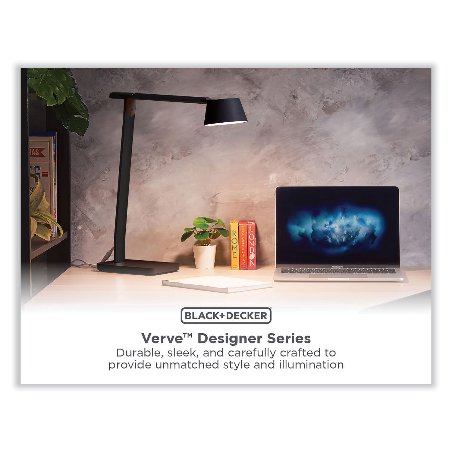 BLACK+DECKER PureOptics Verve Designer Series LED Desk Lamp with USB Port, 17.32" High, Black