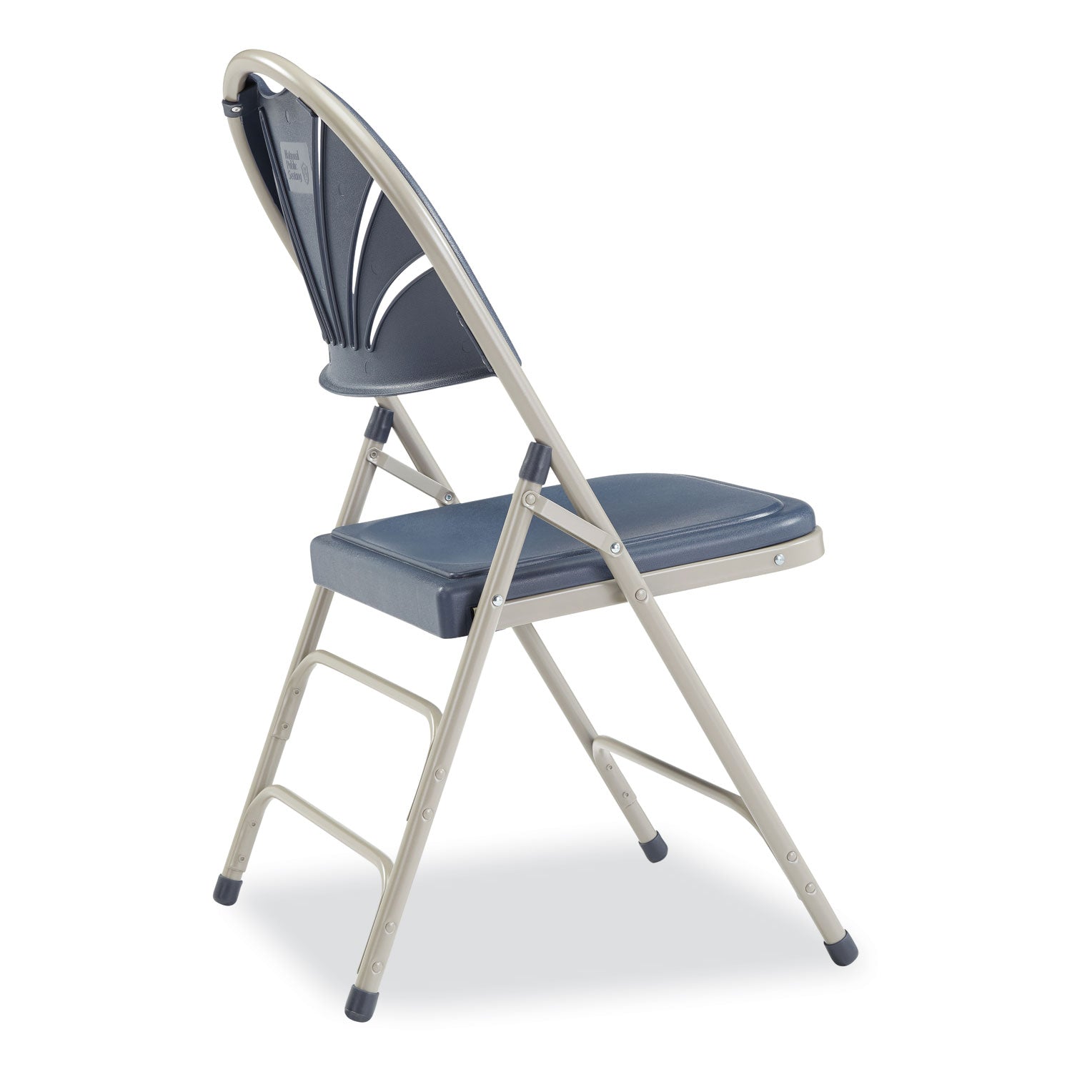 NPS® 1100 Series Deluxe Fan-Back Tri-Brace Folding Chair, Supports Dark Blue Seat, Dark Blue Back, Gray Base, 4/Carton