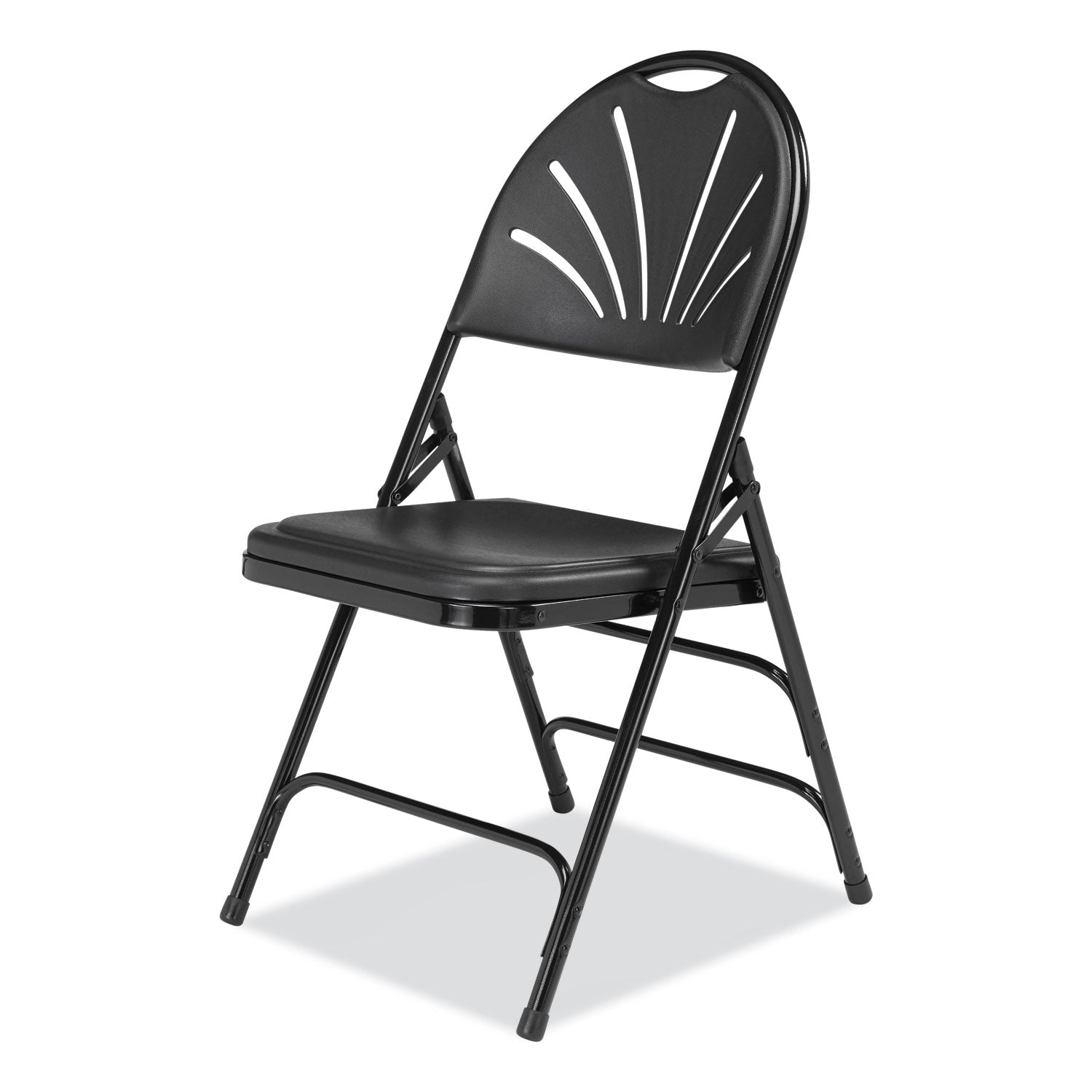 NPS® 1100 Series Fan-Back Tri-Brace Dual Hinge Folding Chair, Supports Up to 500 lb, 17.75" Seat Height, Black, 4/Carton