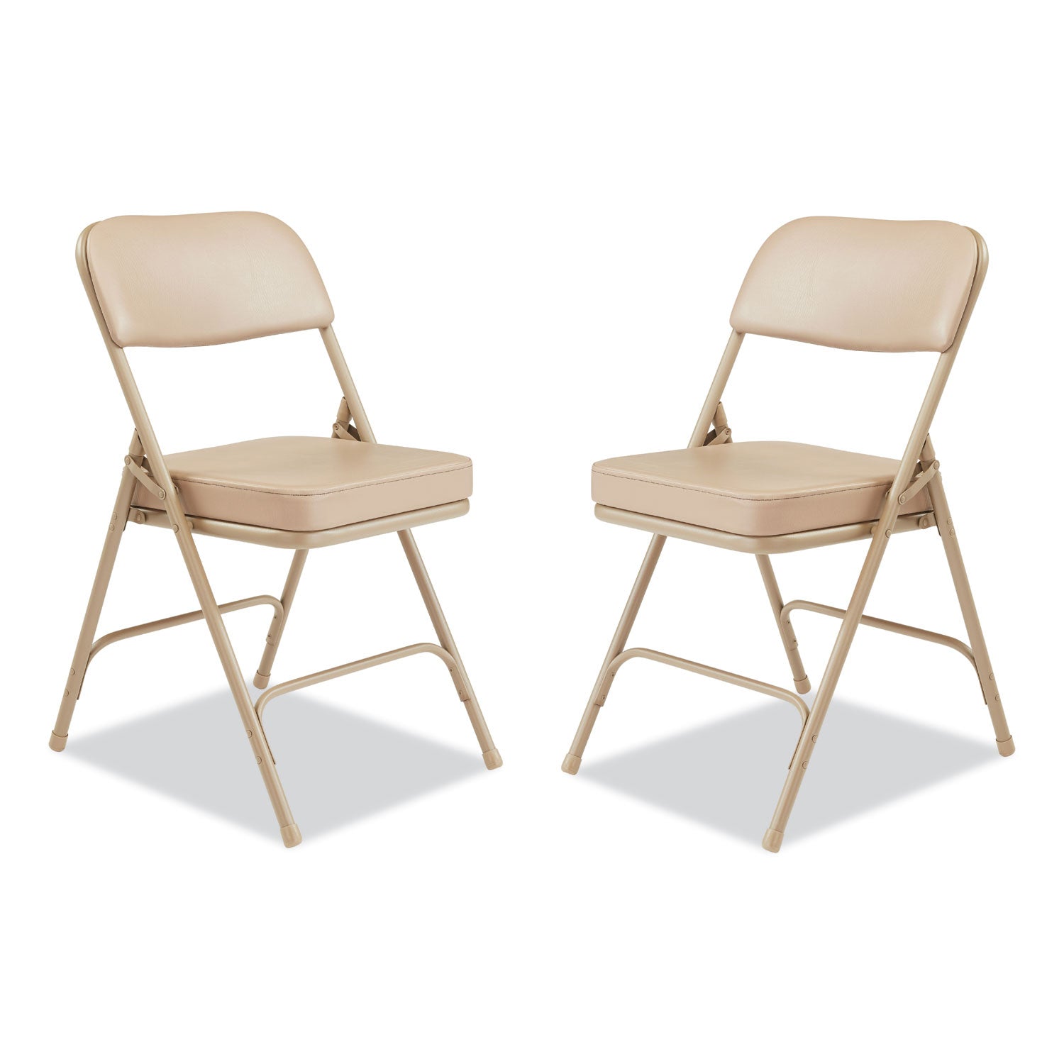 3200 Series 2" Vinyl Upholstered Double Hinge Folding Chair, Supports Up to 300lb, 18.5" Seat Height, Beige, 2/Carton